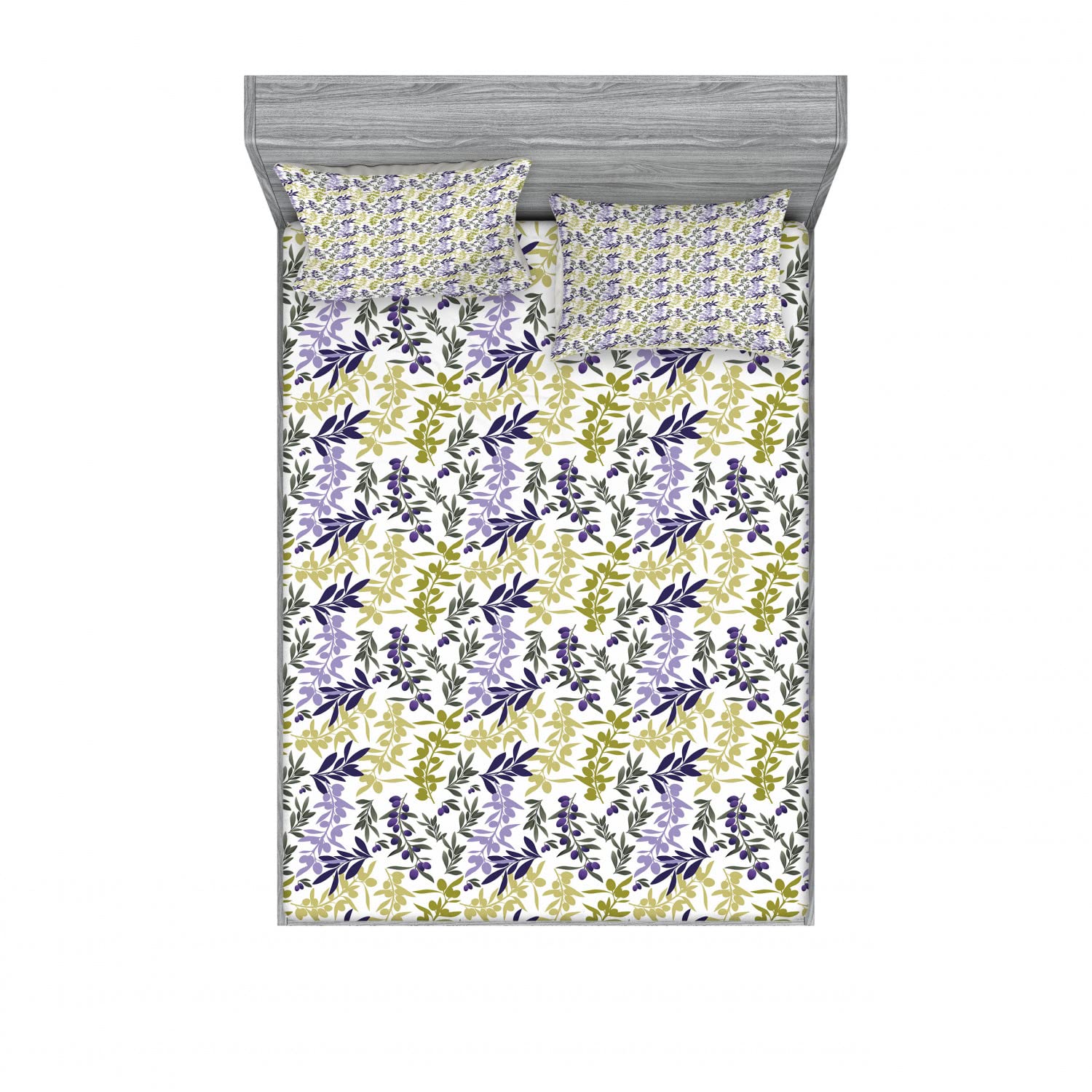 Ambesonne 2-Pack Fitted Sheet & Pillow Sham Set - Abstract Olive Tree Branches Design, 4-Piece Bedding Decor (Includes 2 Twin XL Fitted Sheets & 4 Pillow Covers) - Multicolor Leaf Pattern for Modern Bedroom, Guest Room & Dorm Decor