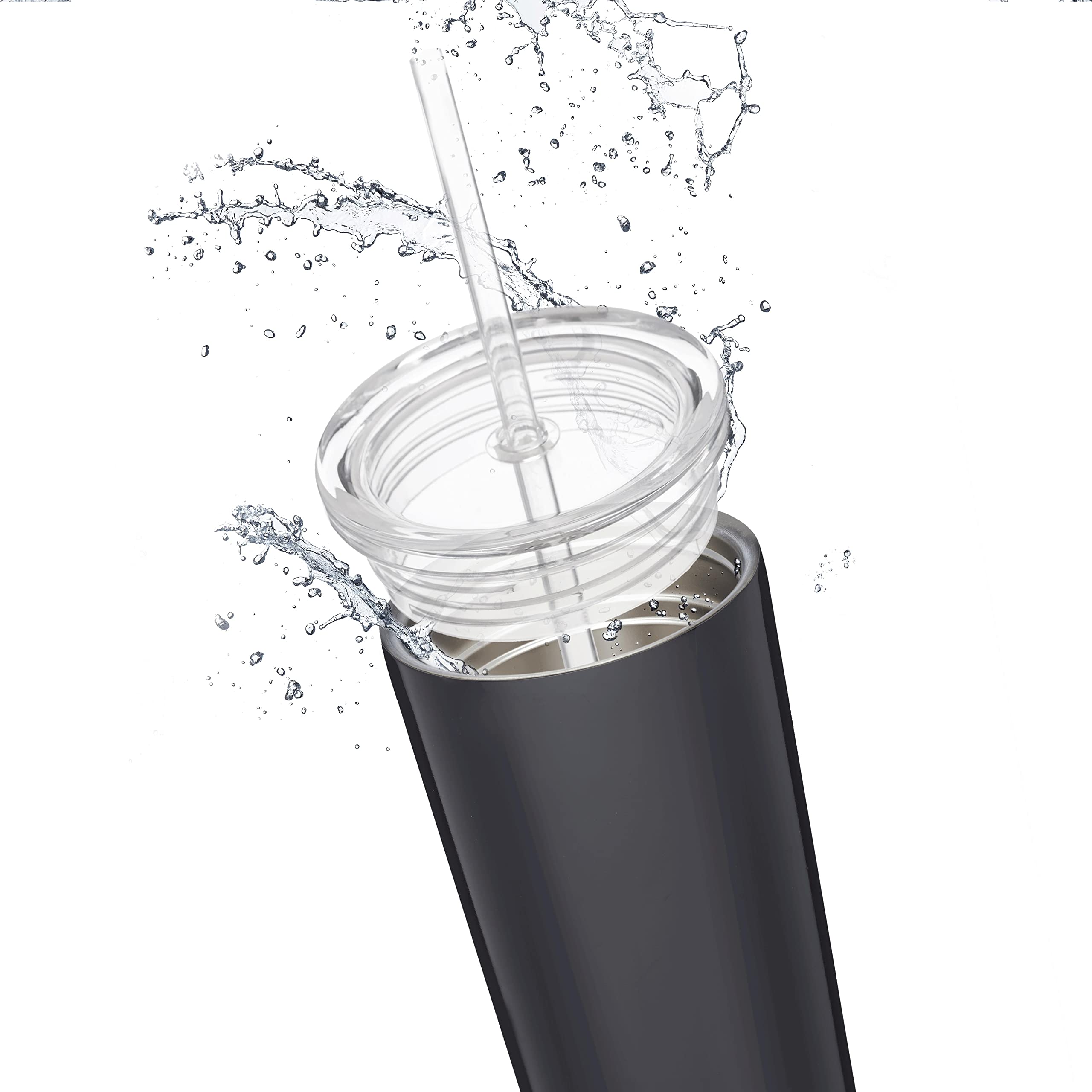 12 Pack Mira Stainless Steel Tumblers with Straws - 16oz Double Wall Insulated Cups - Custom Text/Logo Printing - BPA-Free Tritan Lid - Perfect for Office, Gym & Outdoor Activities - Black