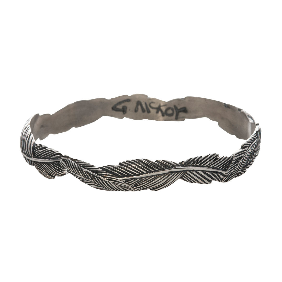 Grainger McKoy Sterling Silver Narrow Feather Bangle Bracelet - Elegant & Dainty Jewelry for Women, Perfect for Everyday Wear, Parties & Special Occasions