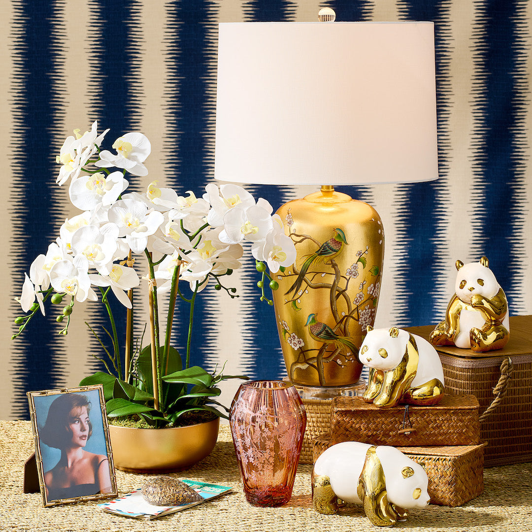 Elegant White Orchid Plant in Gold Ceramic Bowl - Perfect for Home Decor, Wedding Centerpieces & Office Gifts