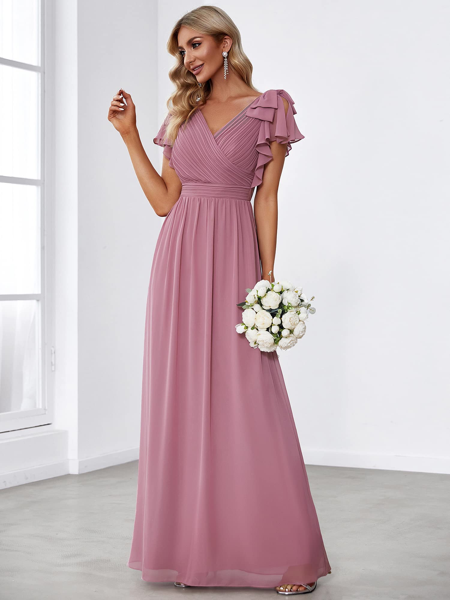 Ever-Pretty Women's A-Line Wedding Bridesmaid Dress - Long Formal Gown with V-Neck & Lace Details (Style 7709) | Perfect for Weddings, Proms & Special Occasions