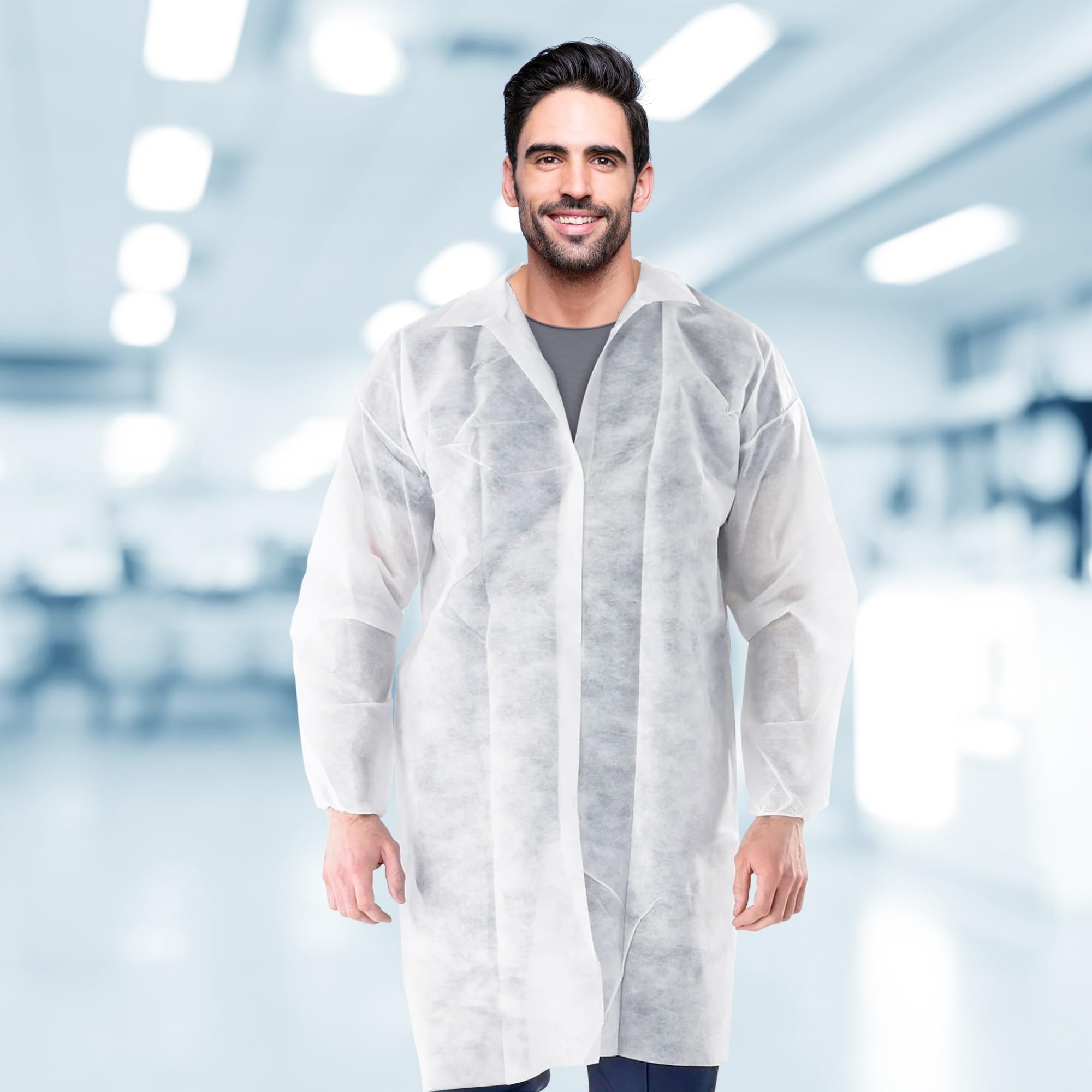 ABC White Disposable Lab Coats for Adults - XL (50 Pack) | Polypropylene Medical & Painting Protective Coat | 44