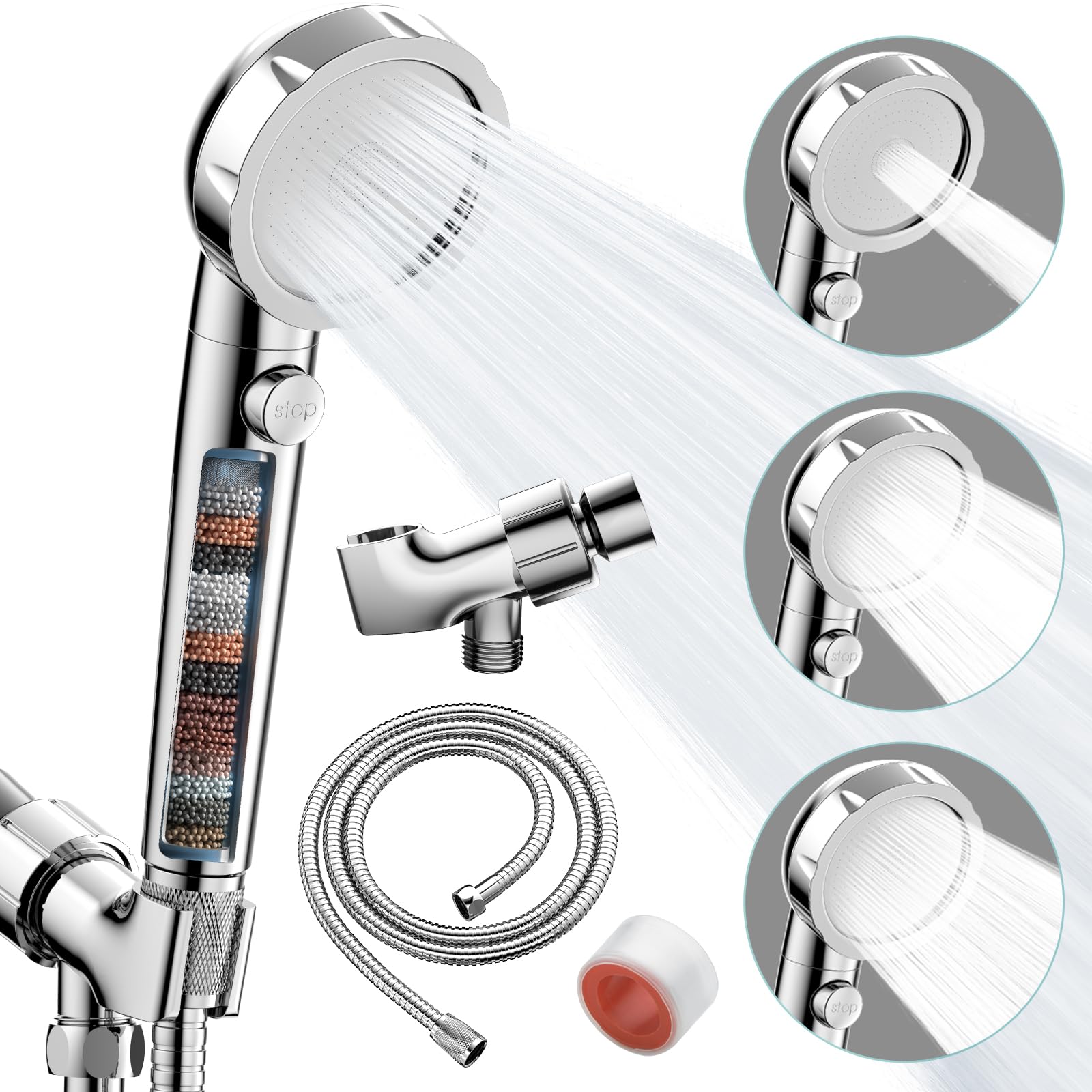 EAARSUO High Pressure Filtered Shower Head with Handheld & On/Off Switch - 3 Spray Modes for Hard Water (Chrome) - Perfect for Bathroom, Spa-Like Experience & Water Conservation