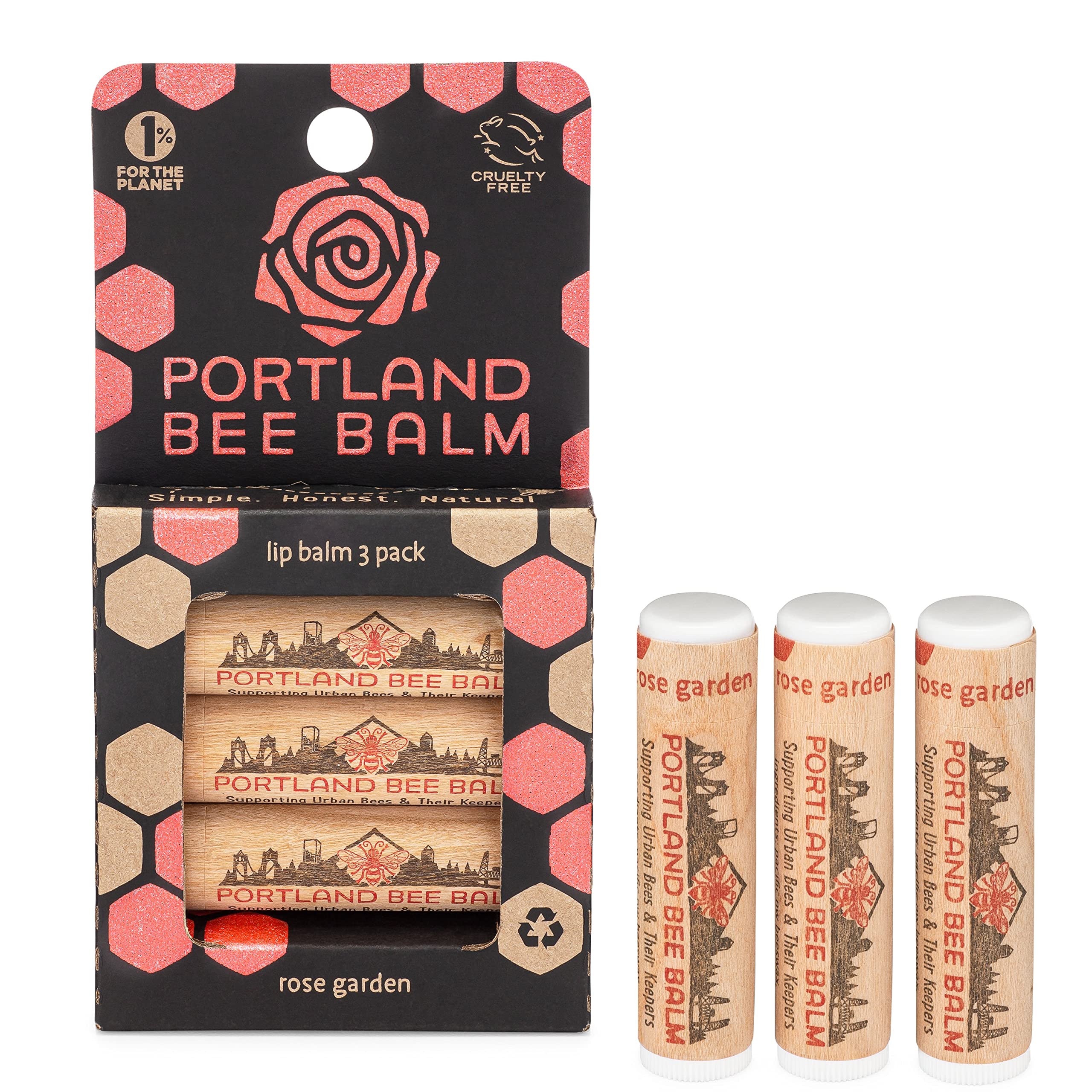 Portland Bee Balm Lip Balm 3 Pack - Rose Garden Scented, All-Natural Moisturizing Chapstick for Dry Lips | Perfect for Outdoor Activities, Travel & Daily Hydration