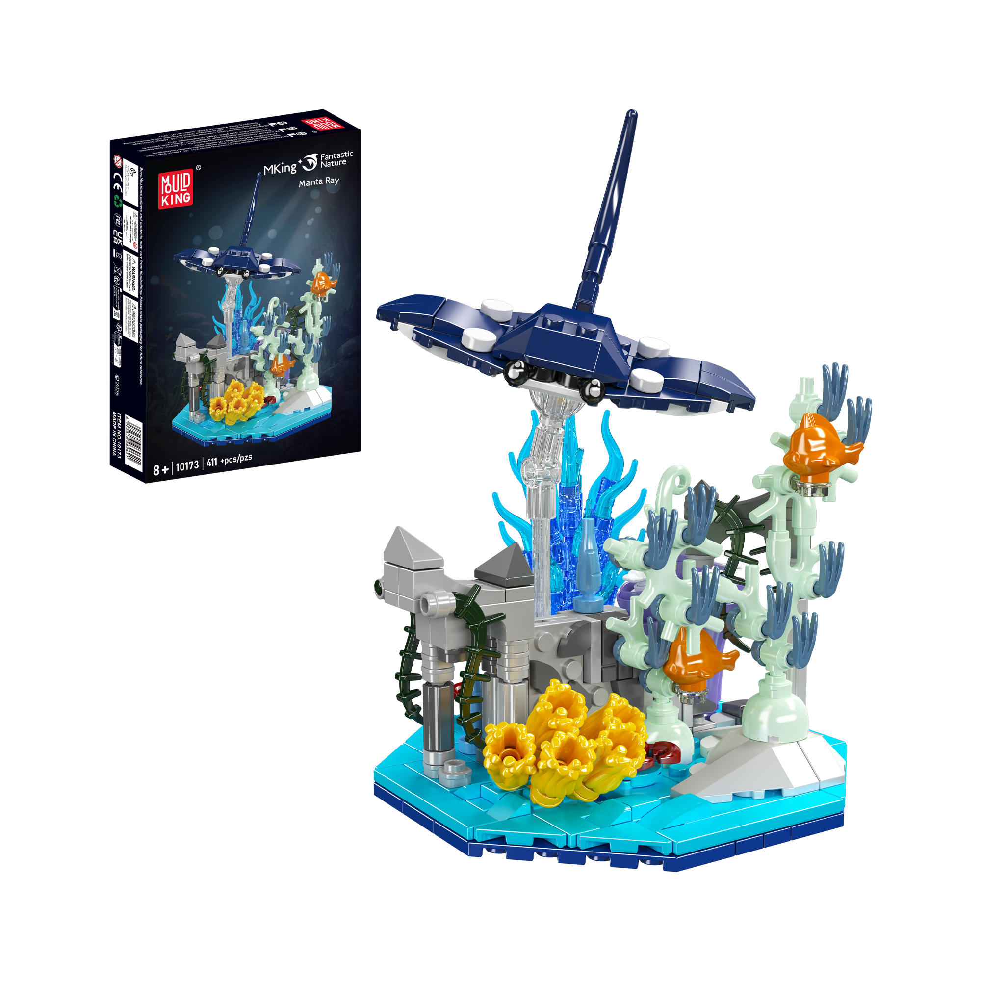 Mould King 10173 Manta Ray Coral Reef Building Set - 411 Piece Ocean Themed Construction Toy for Kids & Adults | STEM Educational Toy for Creative Play, Home Decor & Gift Idea