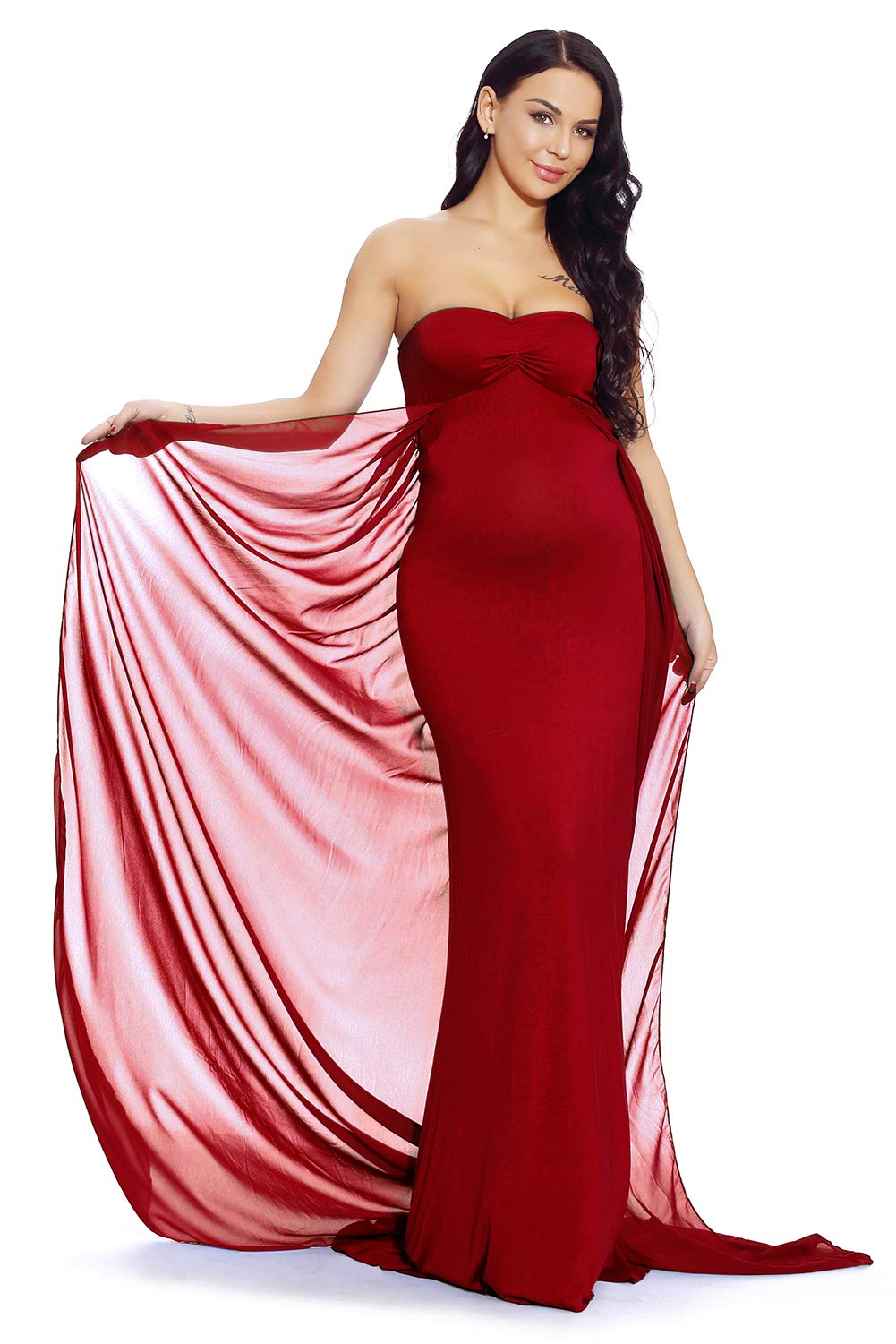 ZIUMUDY Strapless Off Shoulder Maternity Maxi Dress - Elegant Chiffon Photoshoot Gown for Baby Shower, Bridal Shower & Pregnancy Photoshoots