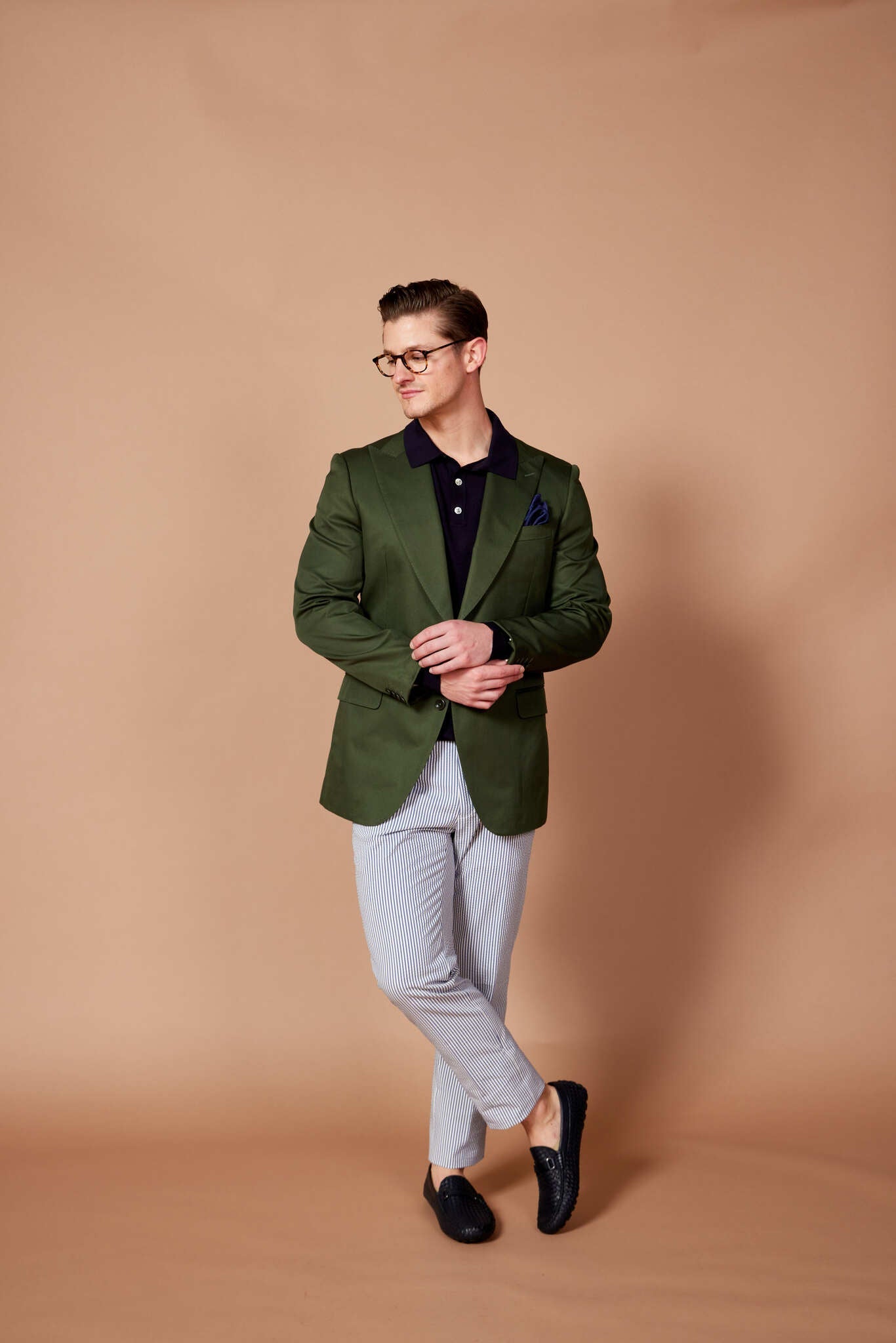 HENRY SARTORIAL Men's Green Parma Cotton Blazer - Slim Fit Casual Sport Coat for Business, Office & Wedding Events