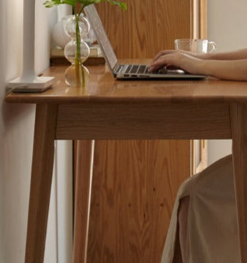 Solid Oak Wood Office Desk with Spindle-Shaped Slanted Legs - Modern Home Office Furniture for Work & Study