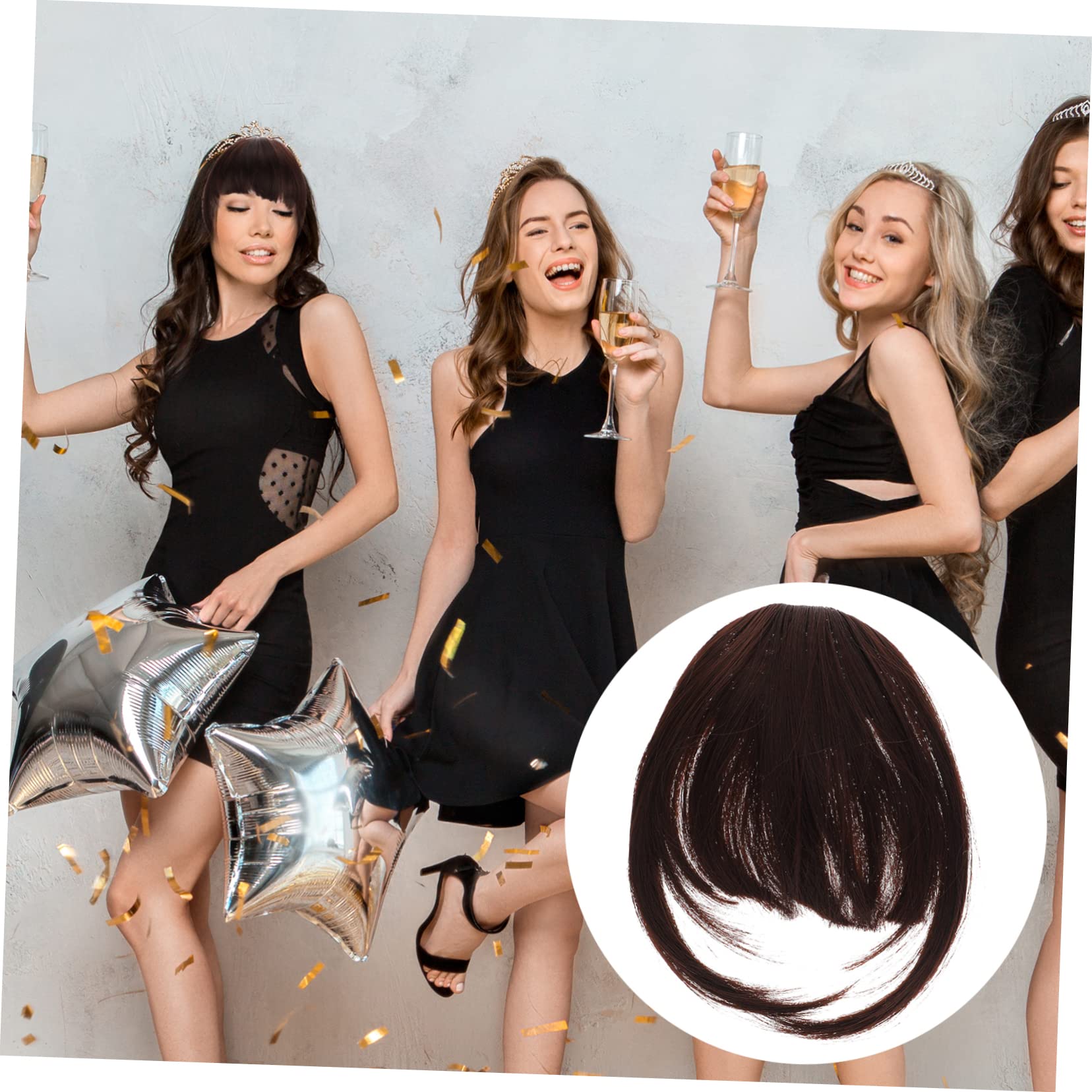 FRCOLOR 5pcs Clip-in Bangs Hair Extensions for Women - Adjustable Length Fake Hair Clips | Natural Looking Fringe Hairpieces for Everyday Wear & Cosplay