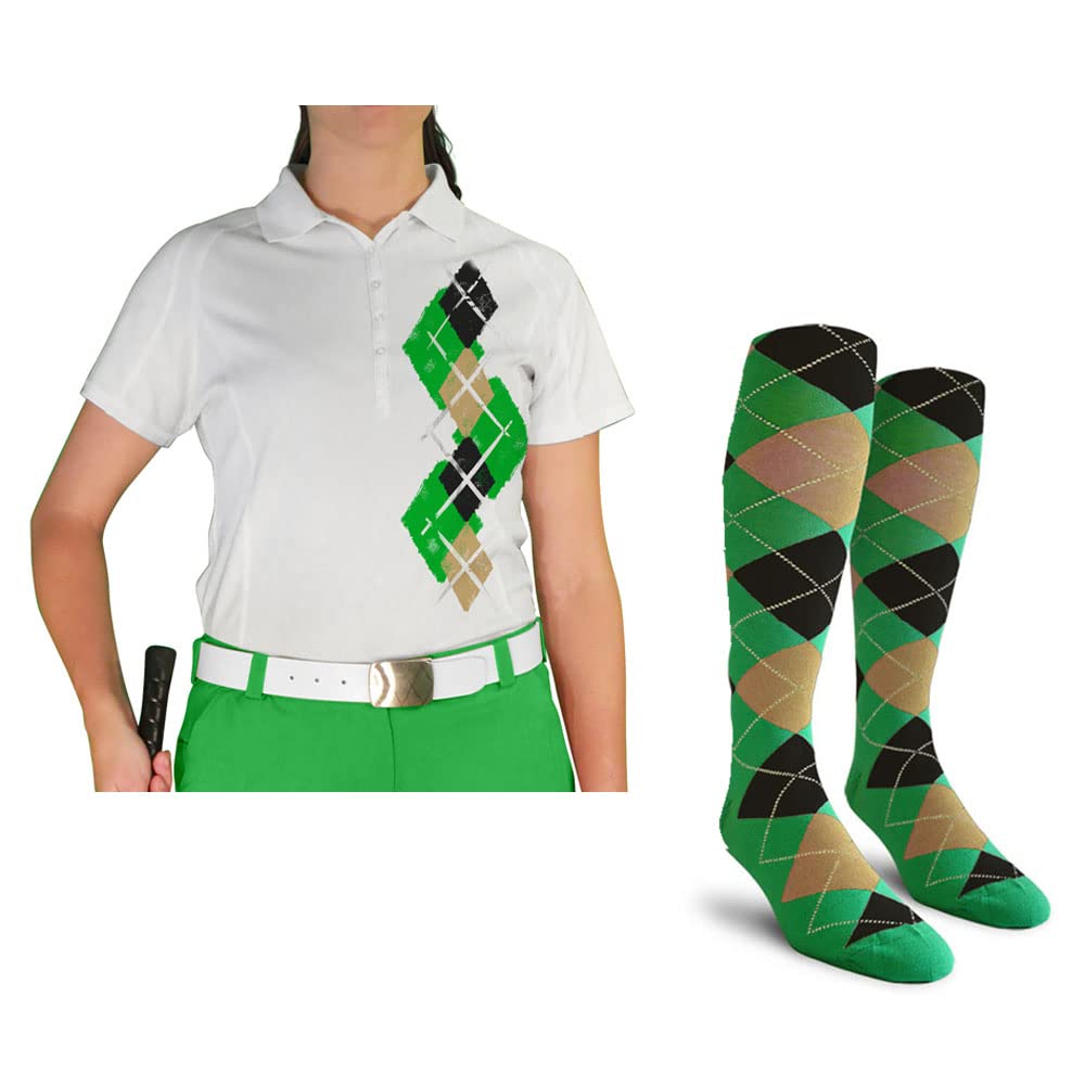 Dry Fit Short Sleeve Graphic Golf Polo Shirt with Socks for Women - Argyle Paradise (AAA-ZZZ) | Moisture-Wicking Performance Top for Golf, Tennis & Casual Wear