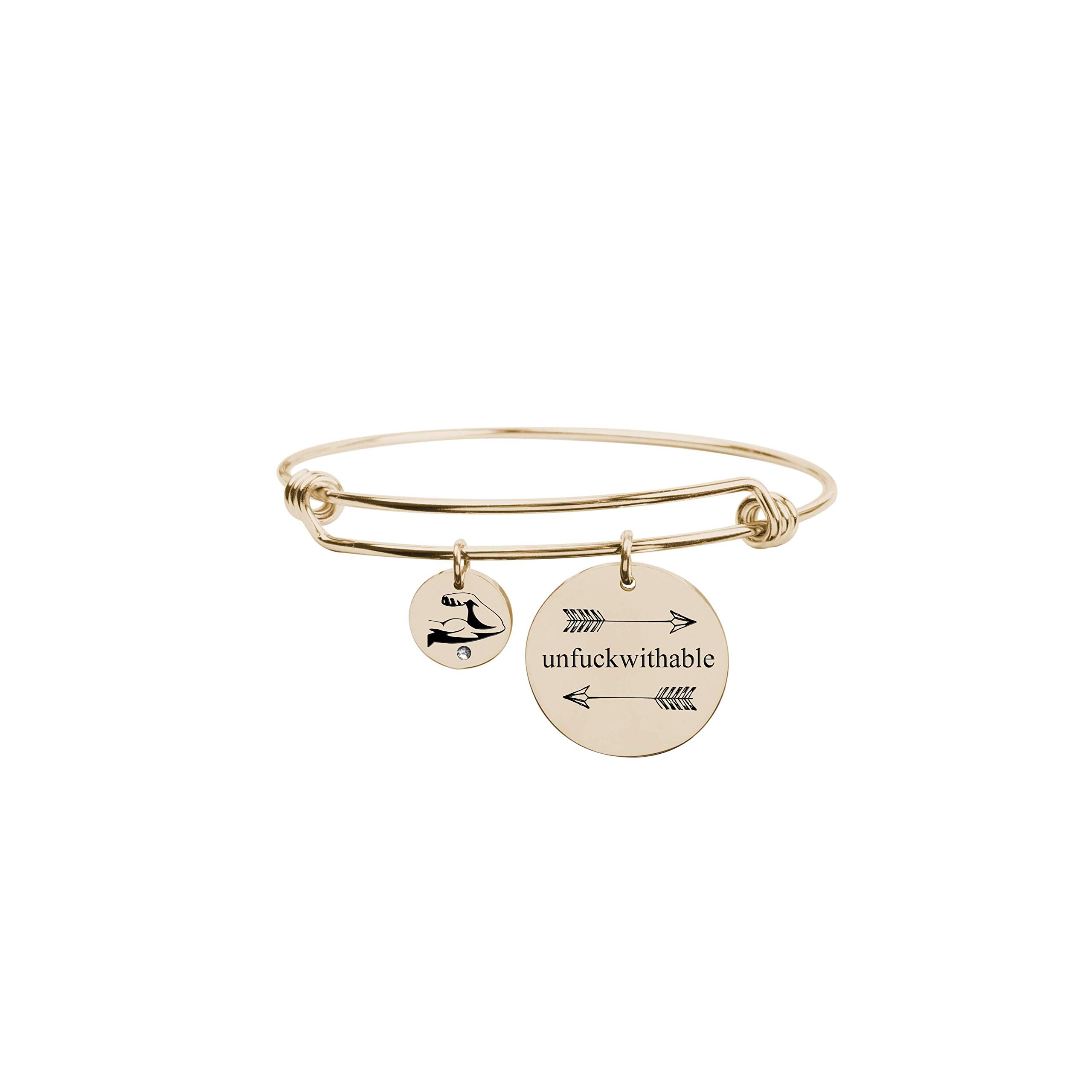 Pink Box Fun Sayings Bangle Gold - UNFUCKWITHABLE Women's Trendy Adjustable Bracelet for Everyday Wear & Gift Giving