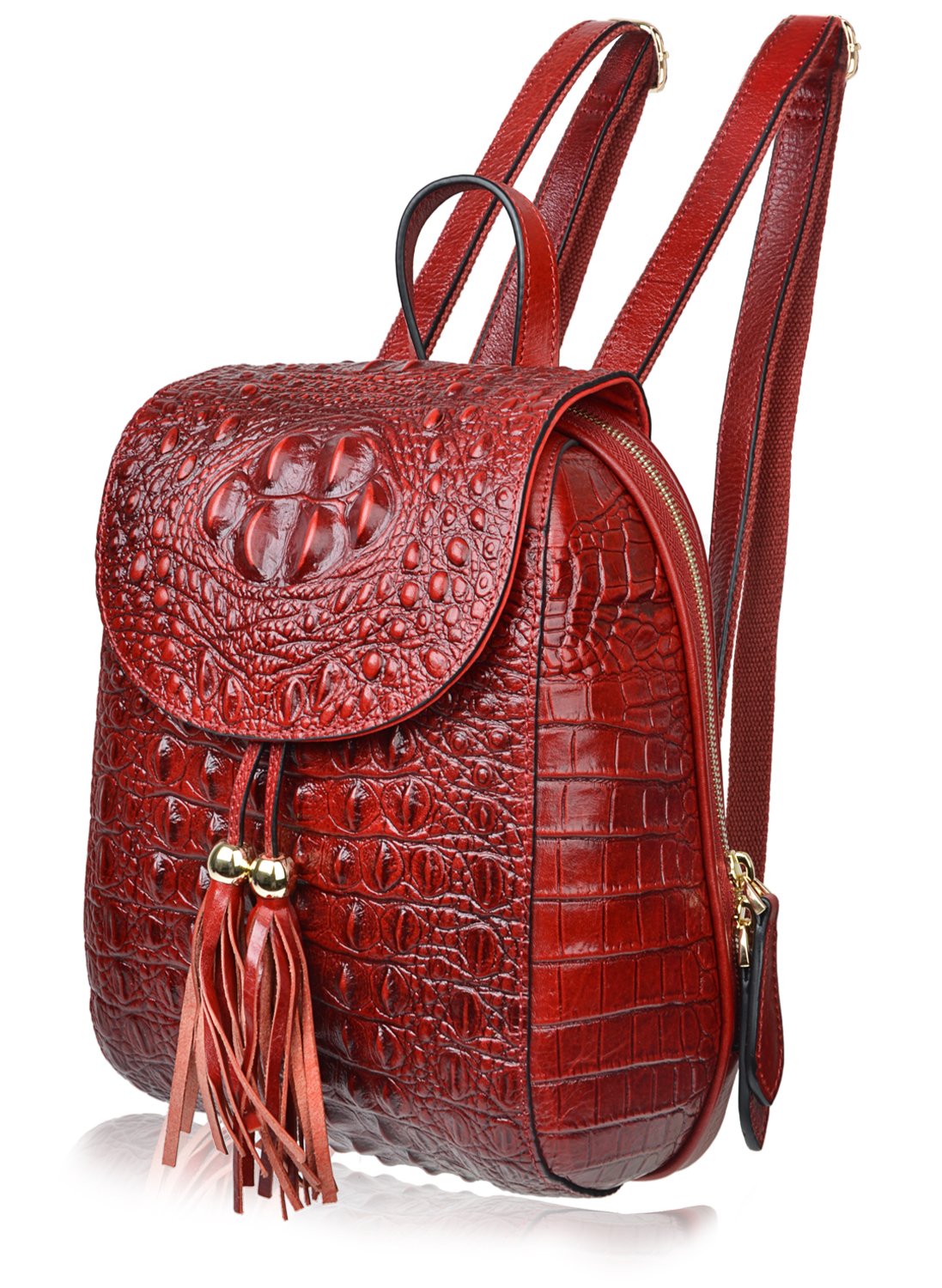 PIJUSHI Designer Genuine Leather Crocodile Print Backpack Set with Floral Card Holder Wallet & Tassel - Perfect for Travel, Work & School Accessories