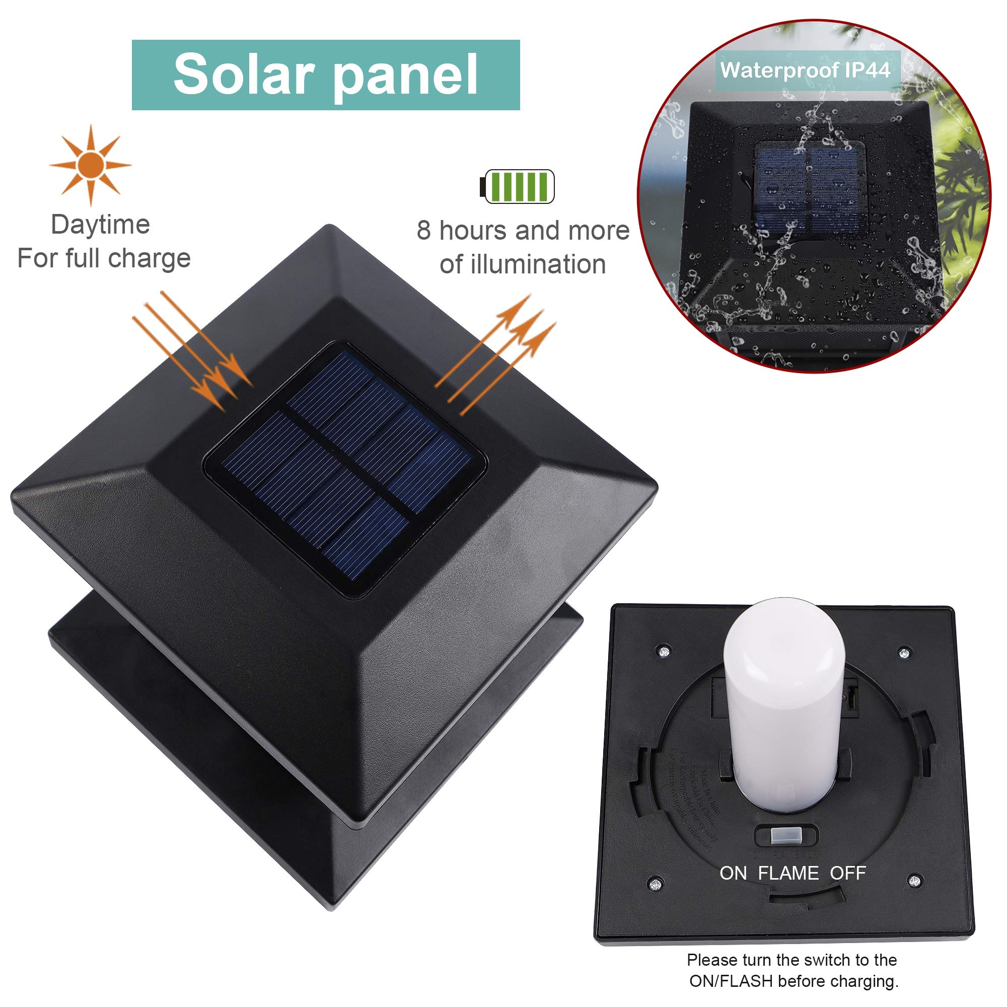 MAGGIFT 2 Pack Solar Flame Post Lights - 72 SMD LEDs Outdoor Solar Powered Flickering Flame Lights for Yard, Fence, Deck & Patio | Fits 4x4, 5x5 or 6x6 Wooden Posts | Perfect for Halloween, Christmas & Year-Round Outdoor Decor