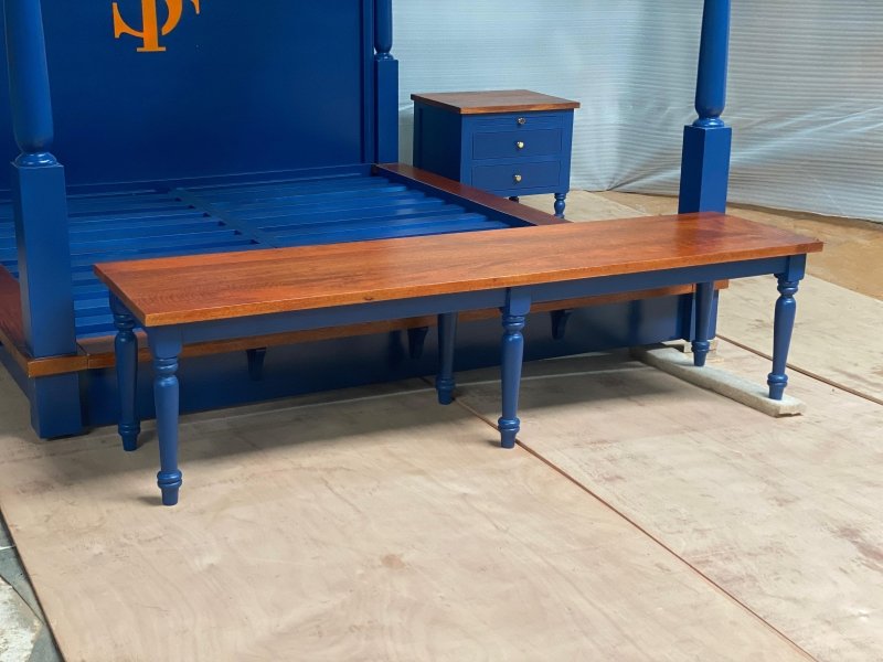 Hand Carved Blue Wooden Bench - Rustic Solid Wood Furniture for Patio, Garden, or Entryway Decor
