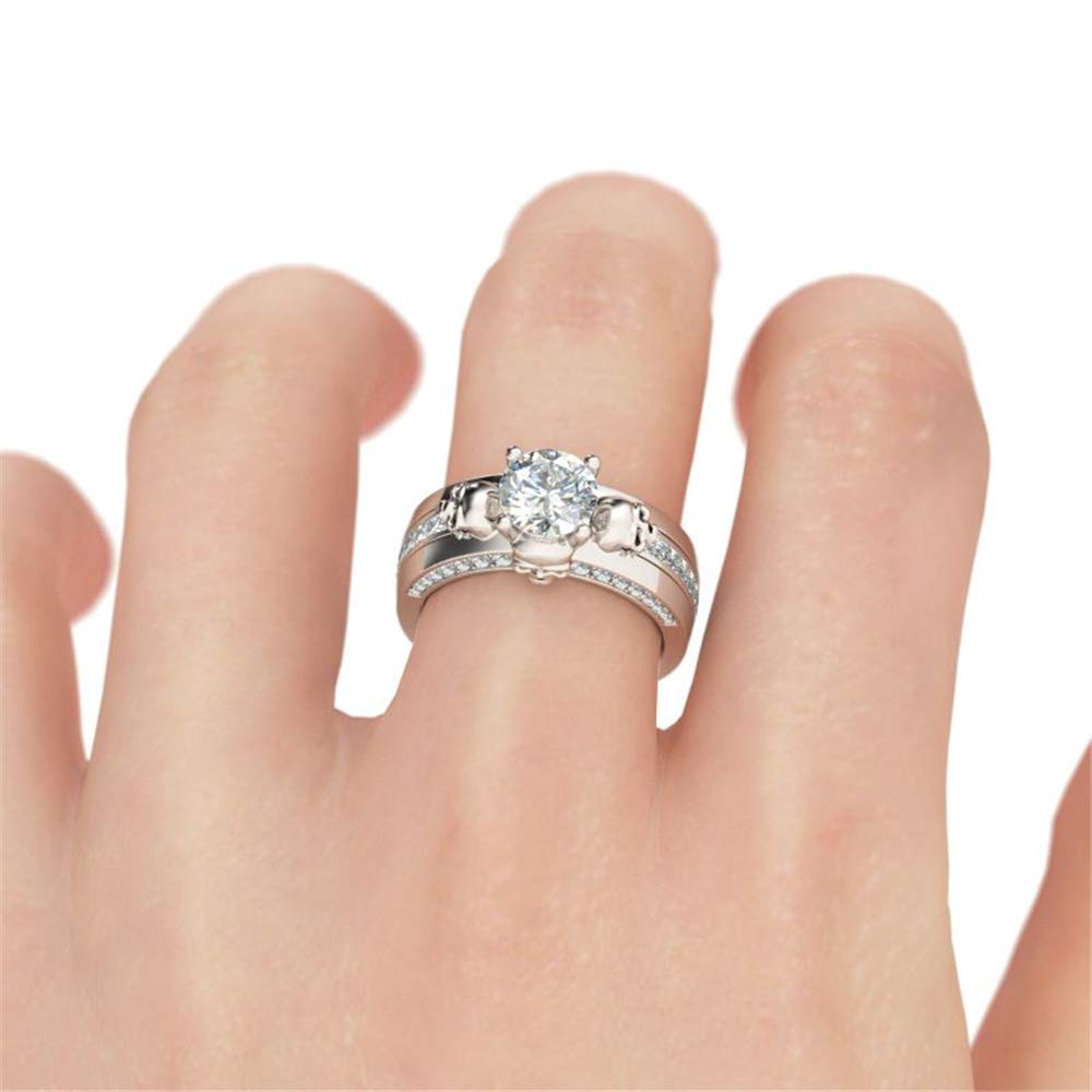 Jeulia 2.5 Carat Sterling Silver Skull Wedding Ring Set for Women - Round Cut Cubic Zirconia Engagement & Promise Band - Interchangeable CZ Solitaire Rings with Gift Box - Perfect for Gothic Weddings, Anniversary Gifts & Alternative Fashion Jewelry
