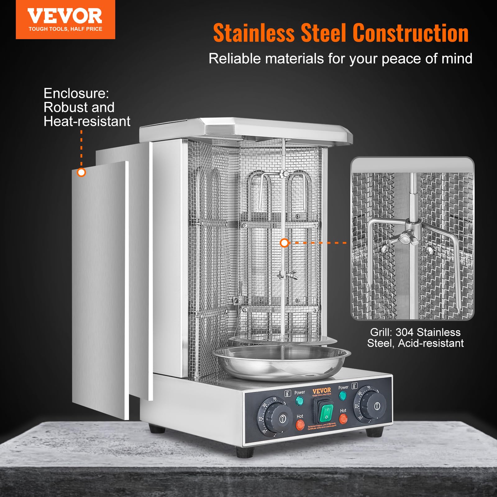 VEVOR Electric Shawarma Grill Machine - 13lbs Capacity, 2 Burners, 122°F-572°F Adjustable Vertical Rotisserie Oven for Chicken, Gyro & Doner Kebab - Perfect for Home Kitchens & Commercial Restaurants