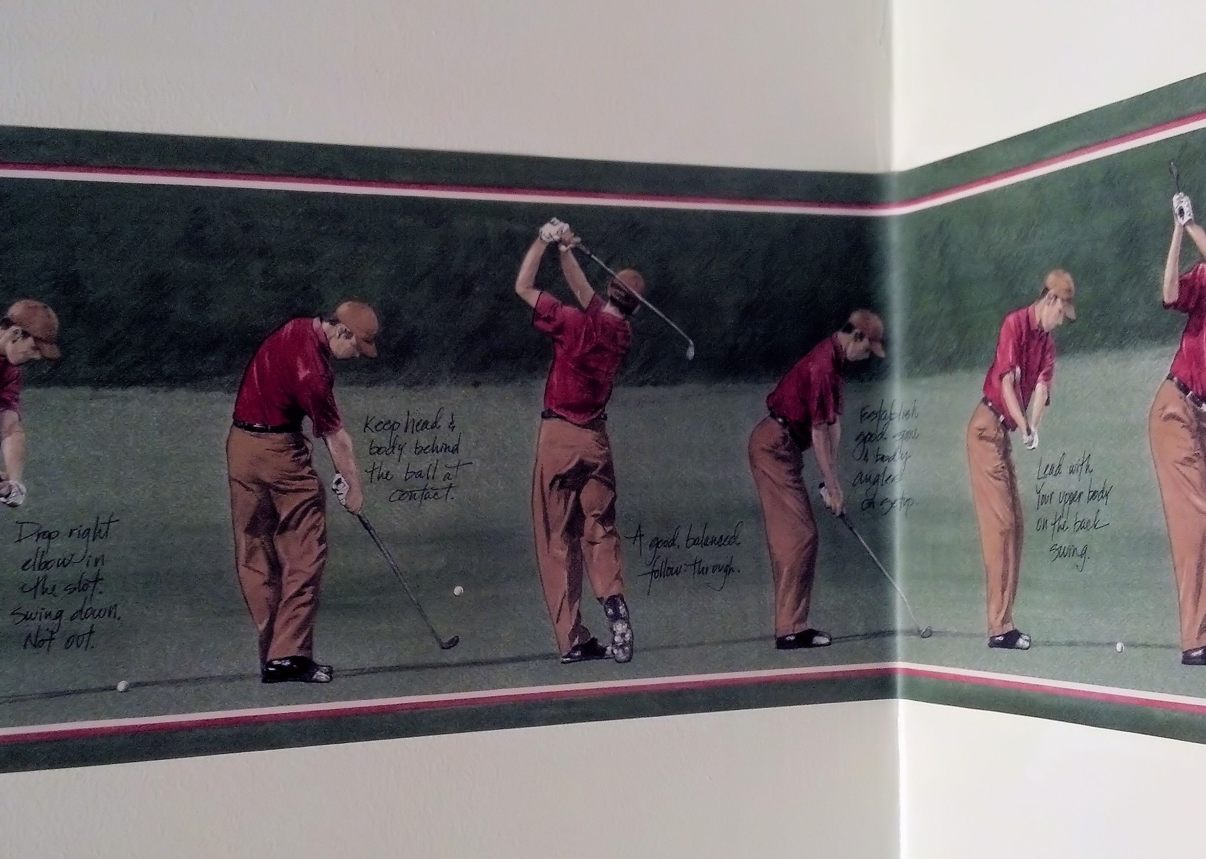 Golf Swing Progression Wallpaper Border - Green Golfer Design for Home & Office Decor | Perfect for Golf Enthusiasts & Sports Themed Rooms
