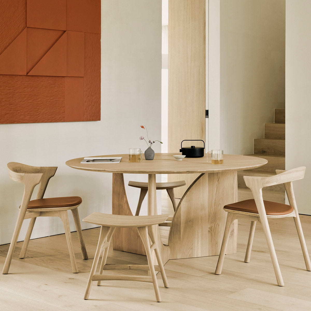 Modern Geometric Round Dining Table for 4-6 People - Perfect for Small Spaces, Kitchens & Breakfast Nooks - Solid Wood Dining Table with Sleek Design