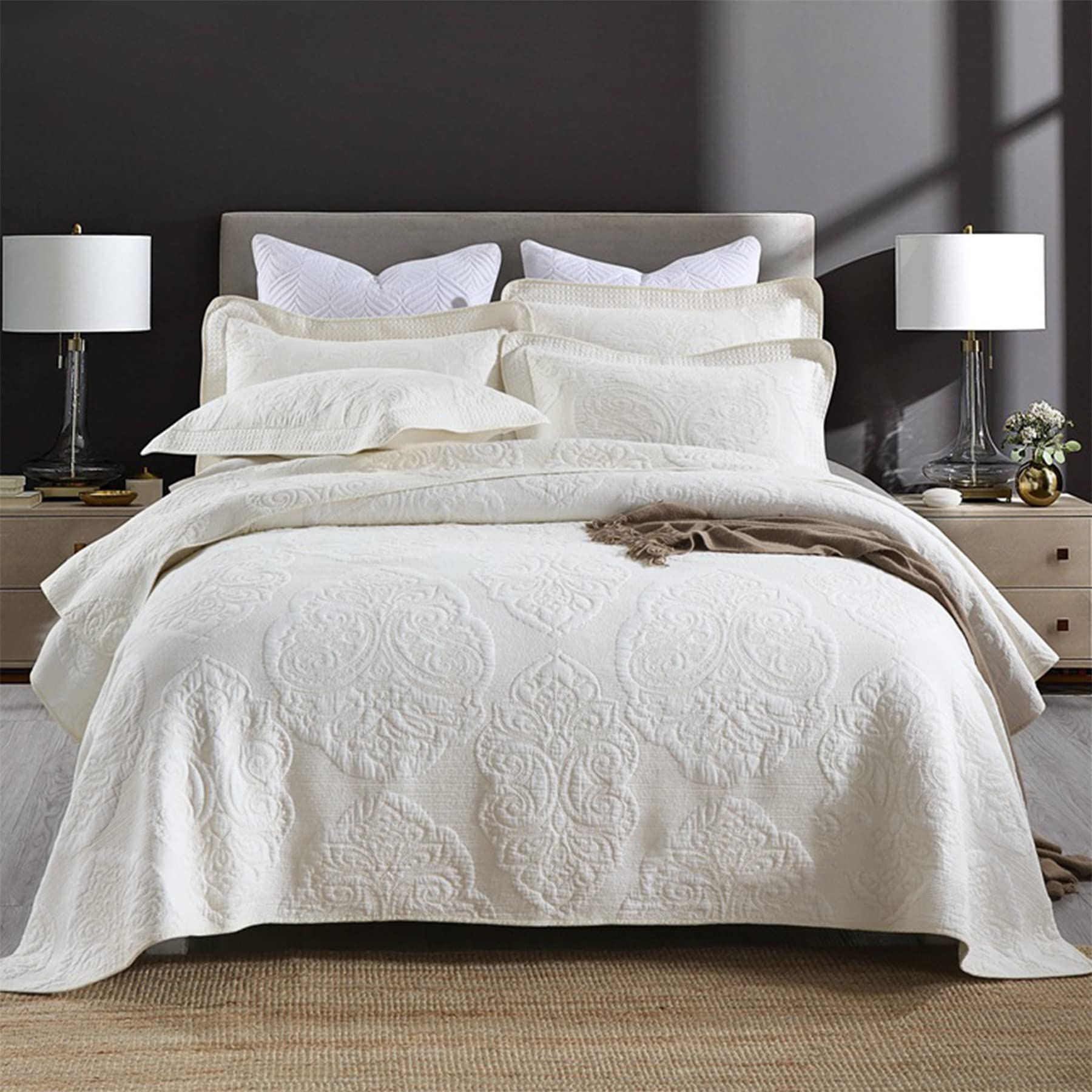 ABREEZE Luxury Beige Paisley Quilt Bedding Set - 100% Cotton Queen Size Bedspread Coverlet - Farmhouse Style Comforter Set for Cozy Bedroom Decor | Perfect for Master Bedroom, Guest Room & Vacation Homes