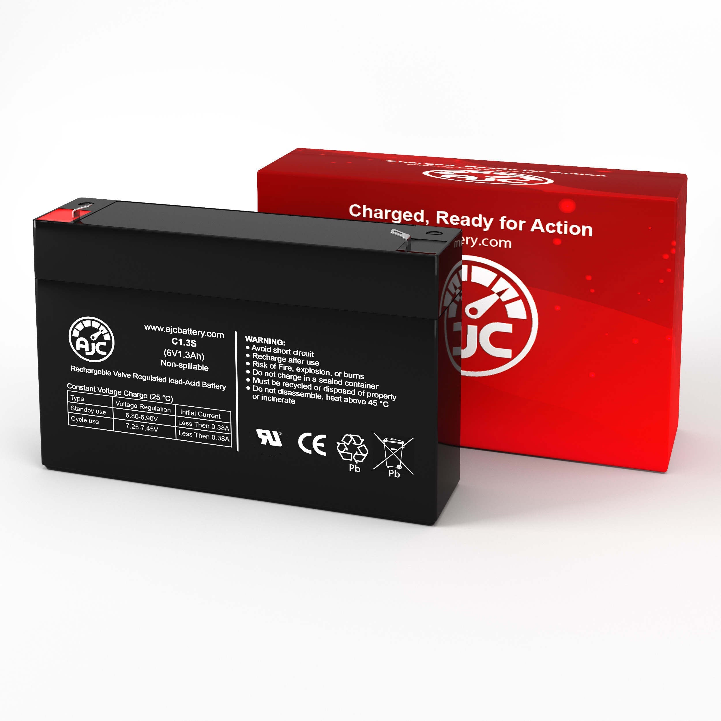 AJC 6V 1.3Ah Sealed Lead Acid Replacement Battery for Alexander G612 - Compatible with Security Systems, Emergency Lights & Backup Power Applications