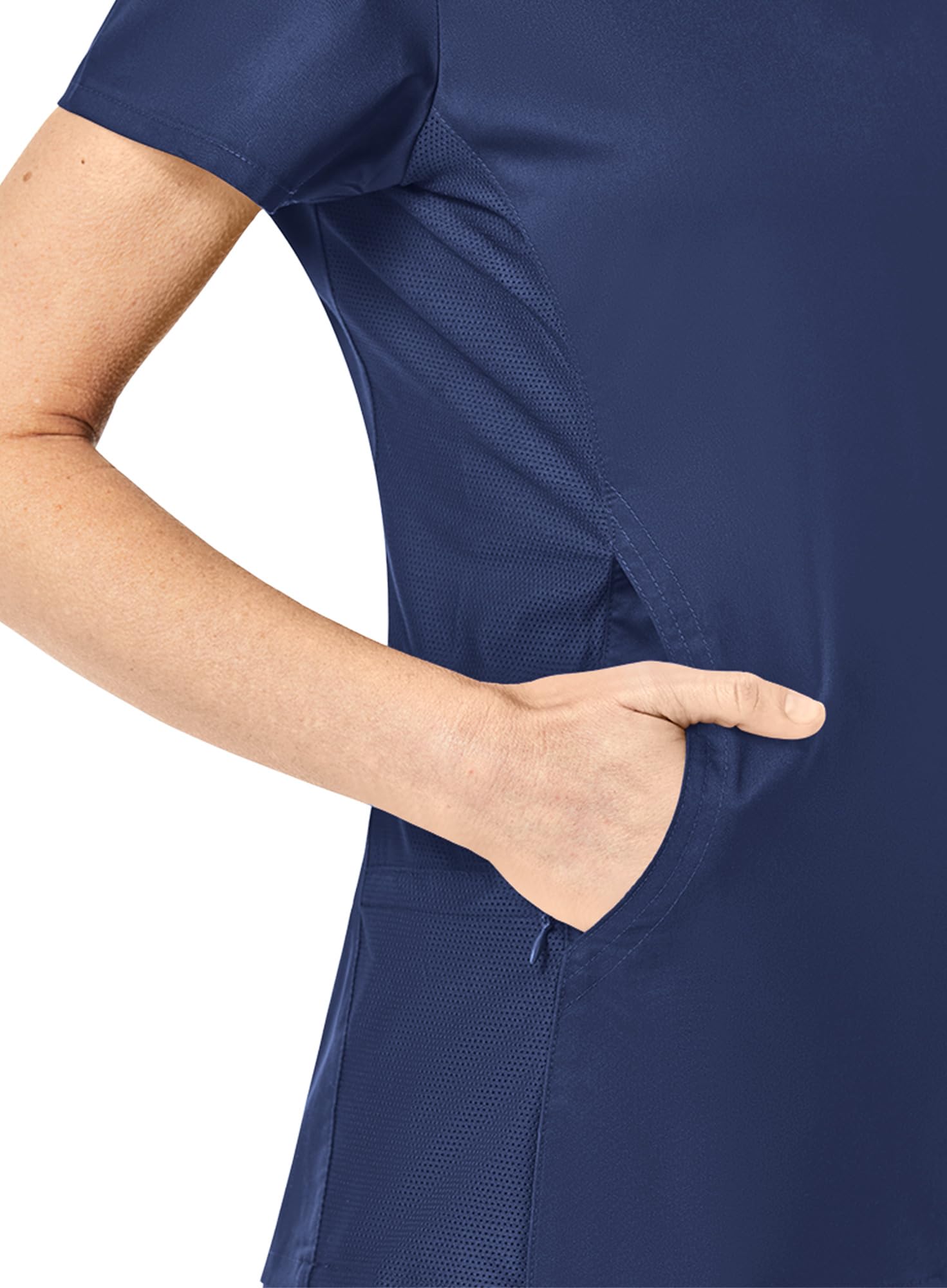 EON Women's Coolmax Mesh Panel V-Neck Solid Scrub Top - Breathable Nursing Uniform for Healthcare Professionals - Perfect for Hospitals, Clinics & Medical Work