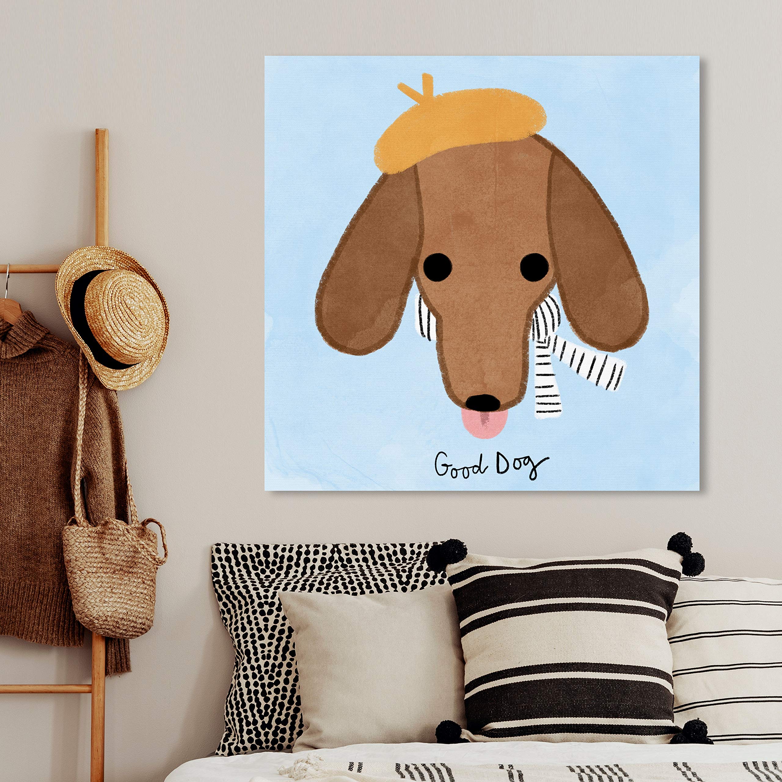 Oliver Gal Artist Co. 'Good Dachshund' Animal Wall Art Canvas Print - 30x30 Inches Brown & Blue Modern Home Decor - Perfect for Living Room, Bedroom, or Office Wall Decoration