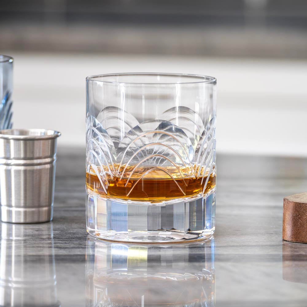 Premium Cascades Clear 7oz Whiskey Glasses Set of 4 - Perfect for Scotch, Bourbon & Cocktails - Ideal for Home Bars, Gifts & Entertaining