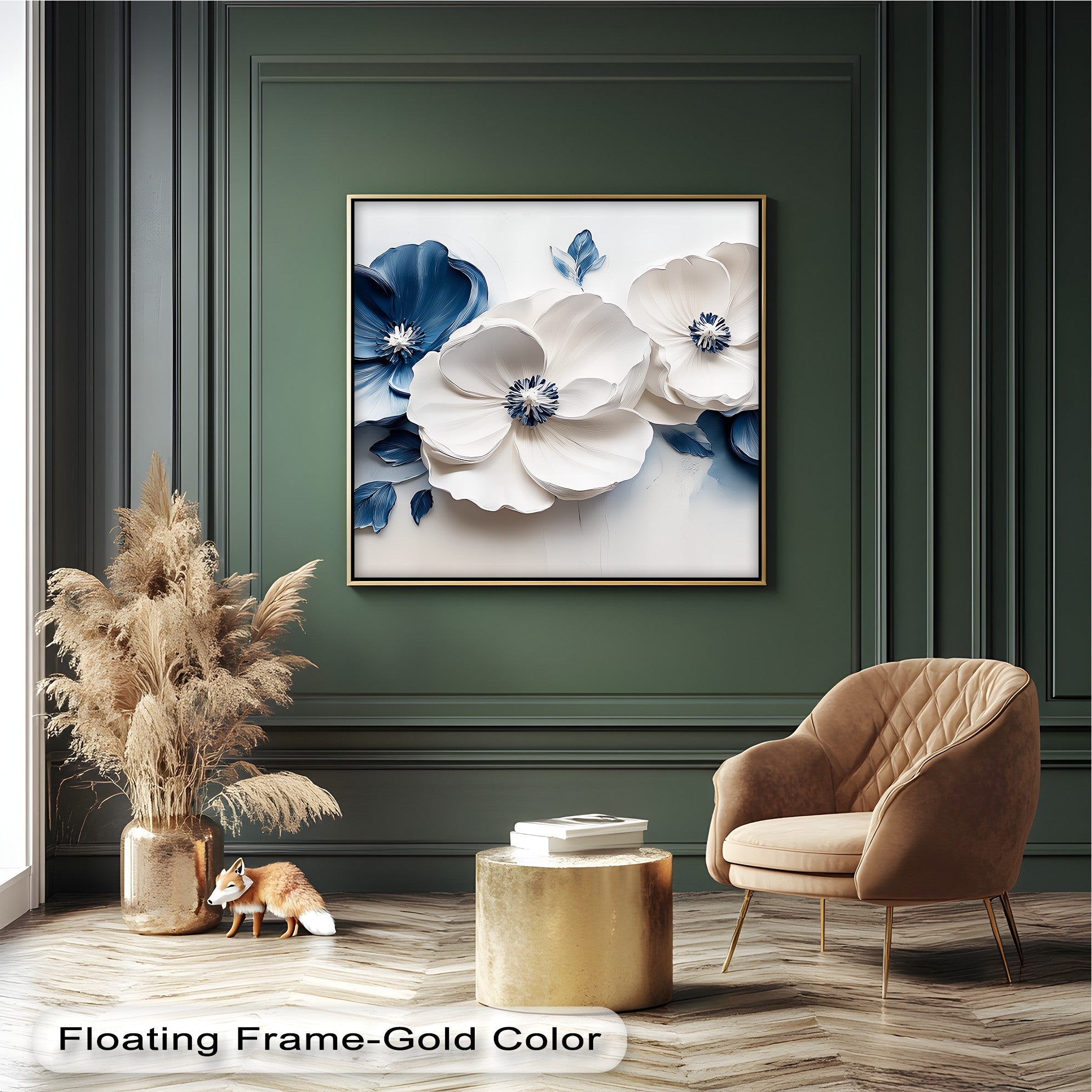 Blue Serenity Blooms Floral Canvas Wall Art - Navy & White Botanical Painting for Living Room, Bedroom Decor | Home & Office Wall Hanging