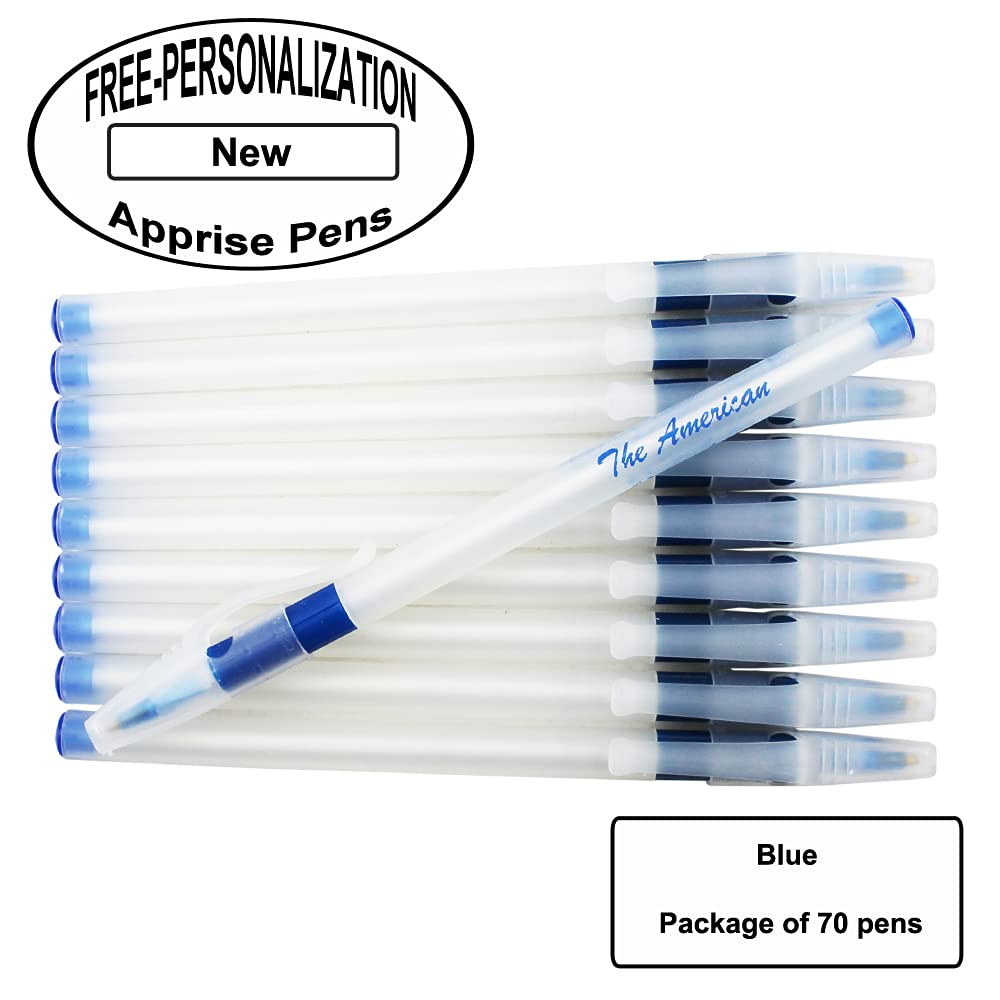 EZPENCILS & GIFTS – Custom Engraved Pens – Translucent Plastic Body with Blue Grip – Bulk Pack of 70 Personalized Pens for Office, School, Promotions & Corporate Gifts
