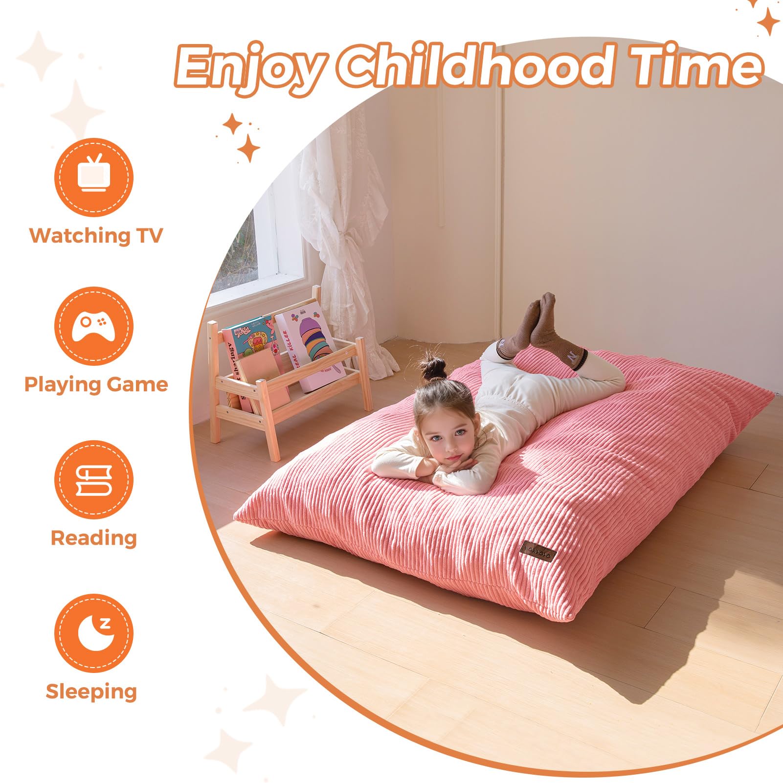 MAXYOYO 3-in-1 Convertible Kids Bean Bag Chair & Bed - Pink Floor Sofa for Children's Room, Gaming, Reading & Nap Time | Multi-Functional Toddler Furniture for Playroom, Bedroom & Dorm