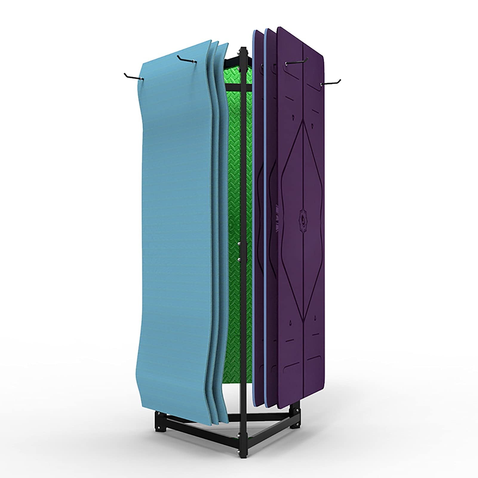 Adjustable Metal Floor Hanging Yoga Mat Storage Rack with Large Foam Roller Organizer Shelf - Perfect for Home Gym, Yoga Studio & Fitness Equipment Organization