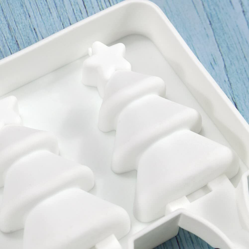 Christmas Tree Shaped Silicone Popsicle Molds - 4 Cavity Reusable Ice Pop Makers for Kids & Adults - Perfect for Homemade Ice Cream, Cake Pops, and DIY Frozen Treats - Great for Summer Parties, Holiday Desserts, and Family Fun