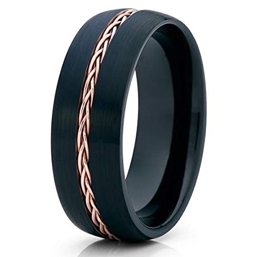 Black Tungsten Wedding Ring for Men & Women - Rose Gold Plated Tungsten Carbide Braid Band, Comfort Fit - Perfect for Anniversaries, Engagements & Everyday Wear