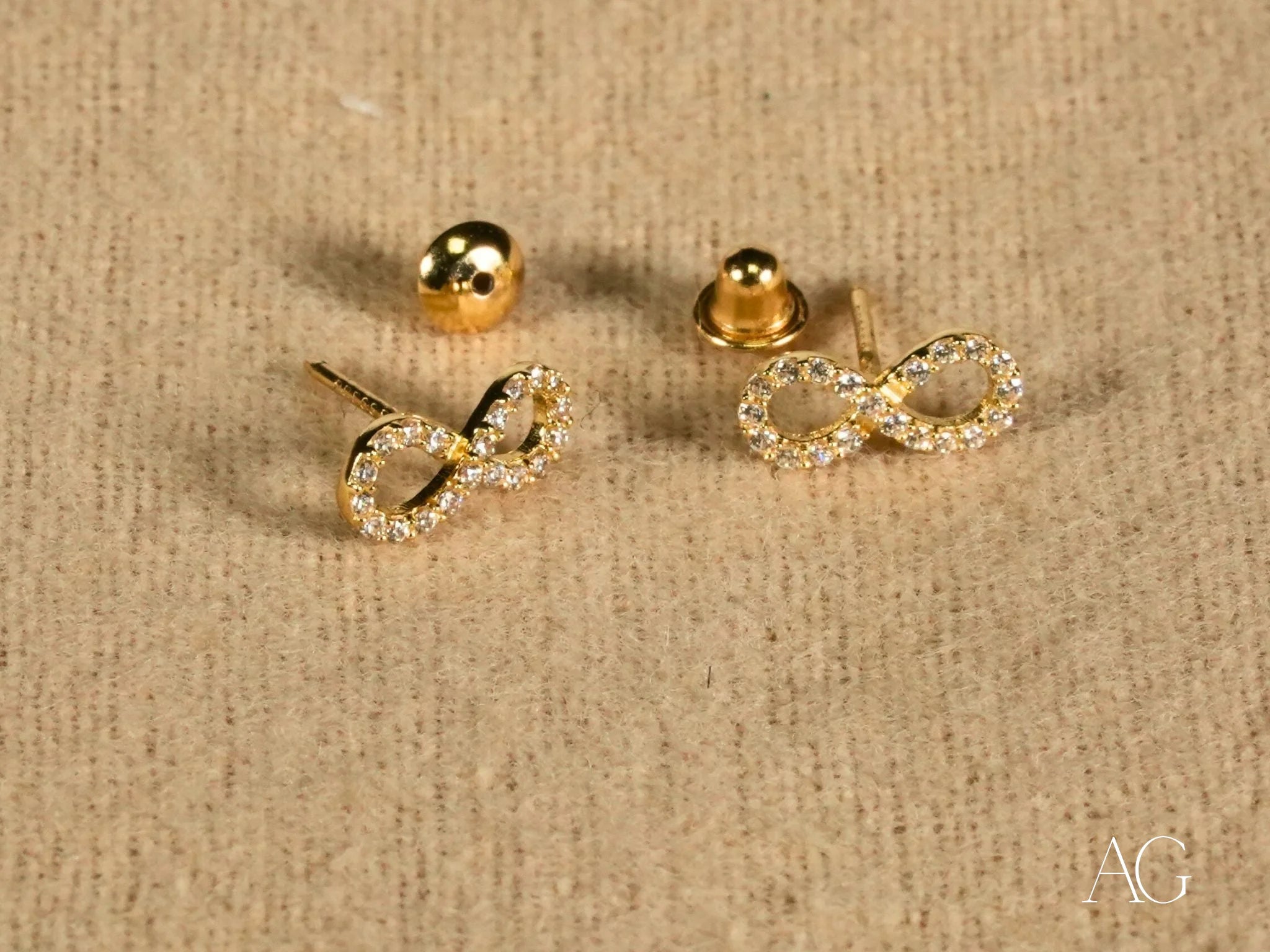 Eternal Spark – 18K Gold Plated Infinity Cubic Zirconia Stud Earrings for Women, Gift for Anniversary, Wedding, Valentine's Day