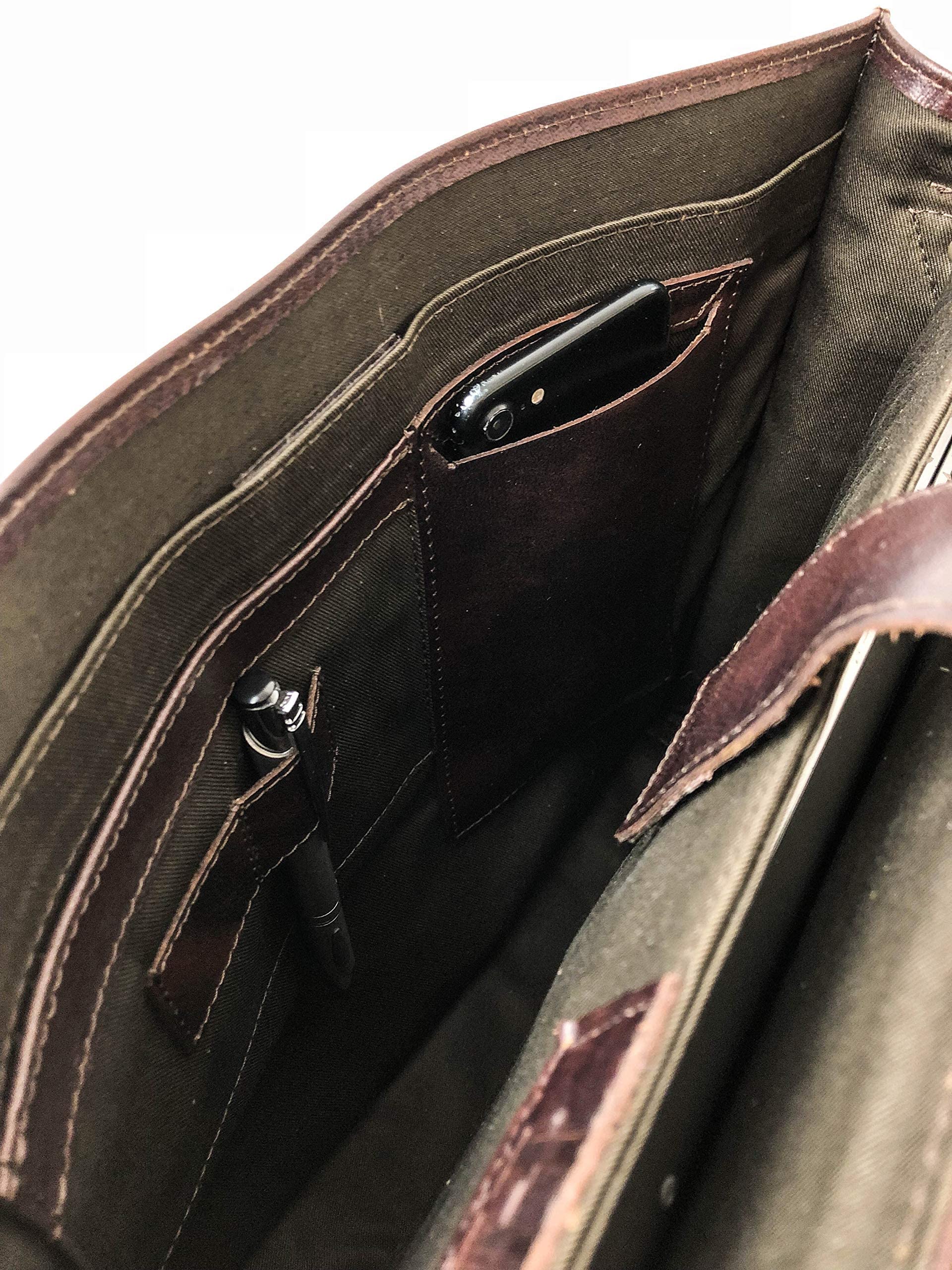 Premium Full Grain Leather Laptop Messenger Bag for Men & Women - Durable Crossbody Shoulder Bag for Business, Travel & Work - Fits 15.6 Inch Laptop & Essentials
