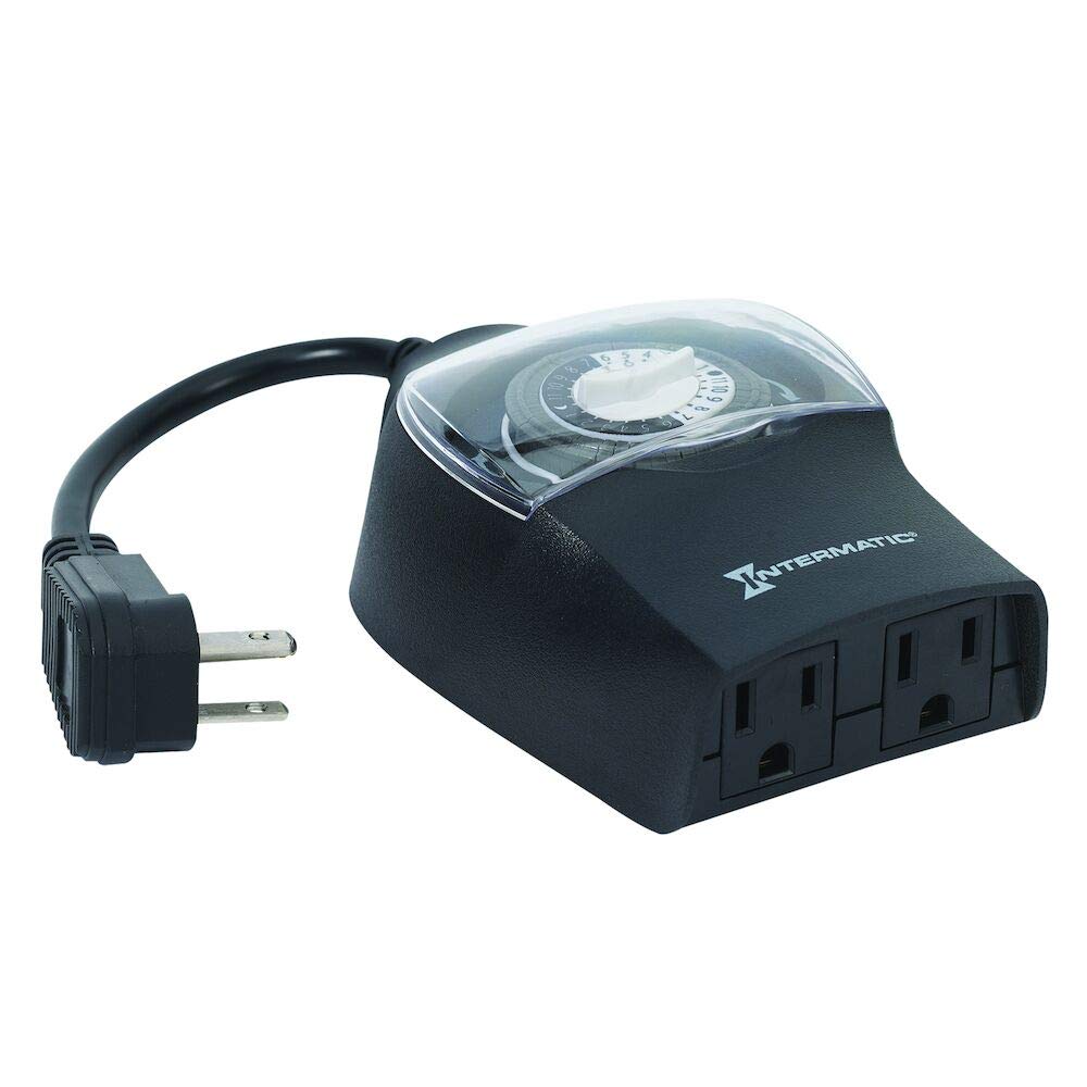 Intermatic HB35K Outdoor Timer with 2 Outlets - Heavy Duty Weatherproof Electrical Timer for Garden, Pool, and Holiday Lights - Black