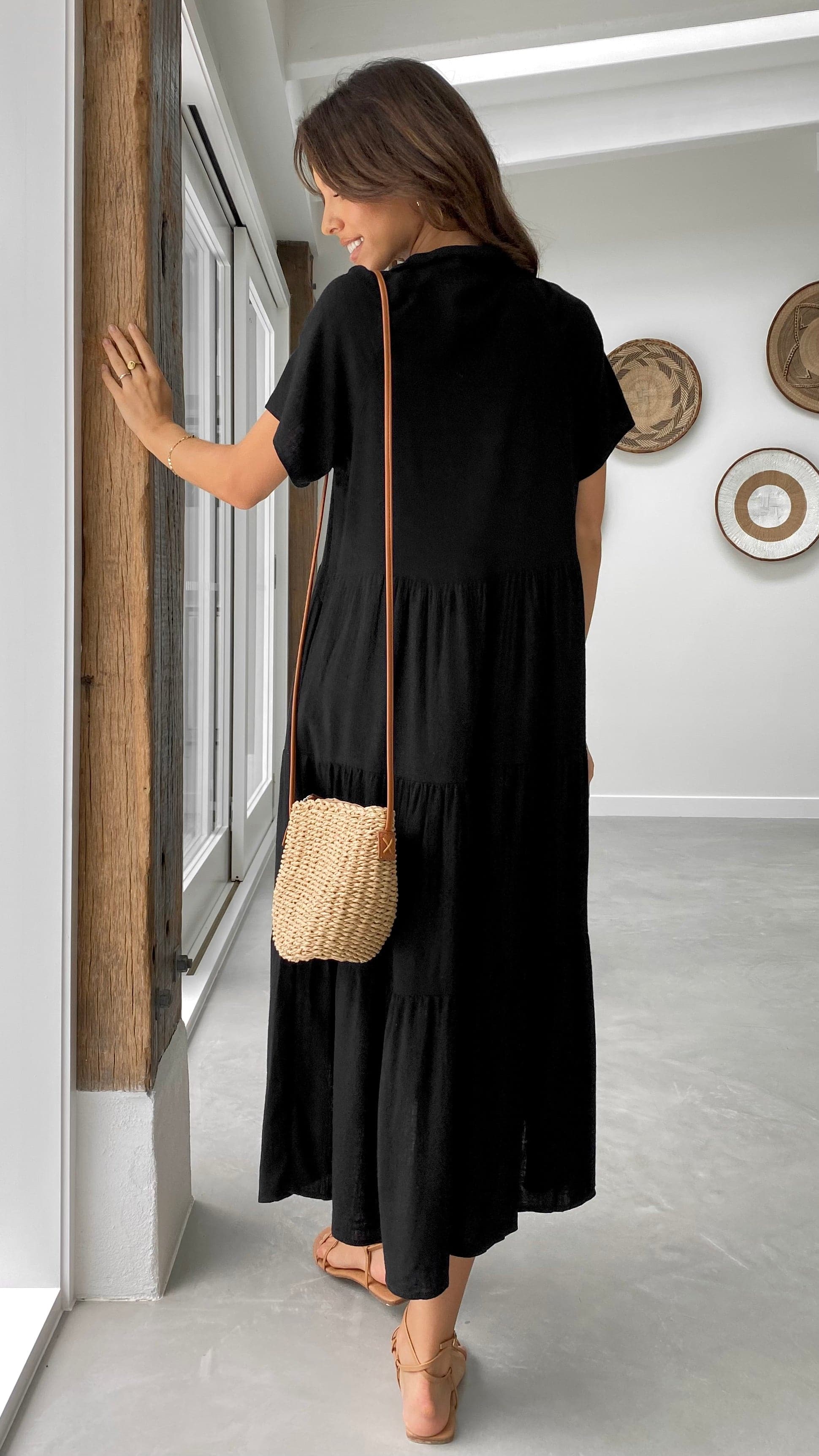 Kimberly Midi Dress - Elegant Black Women's Dress for Casual Wear, Office & Date Night | Plus Size Options Available