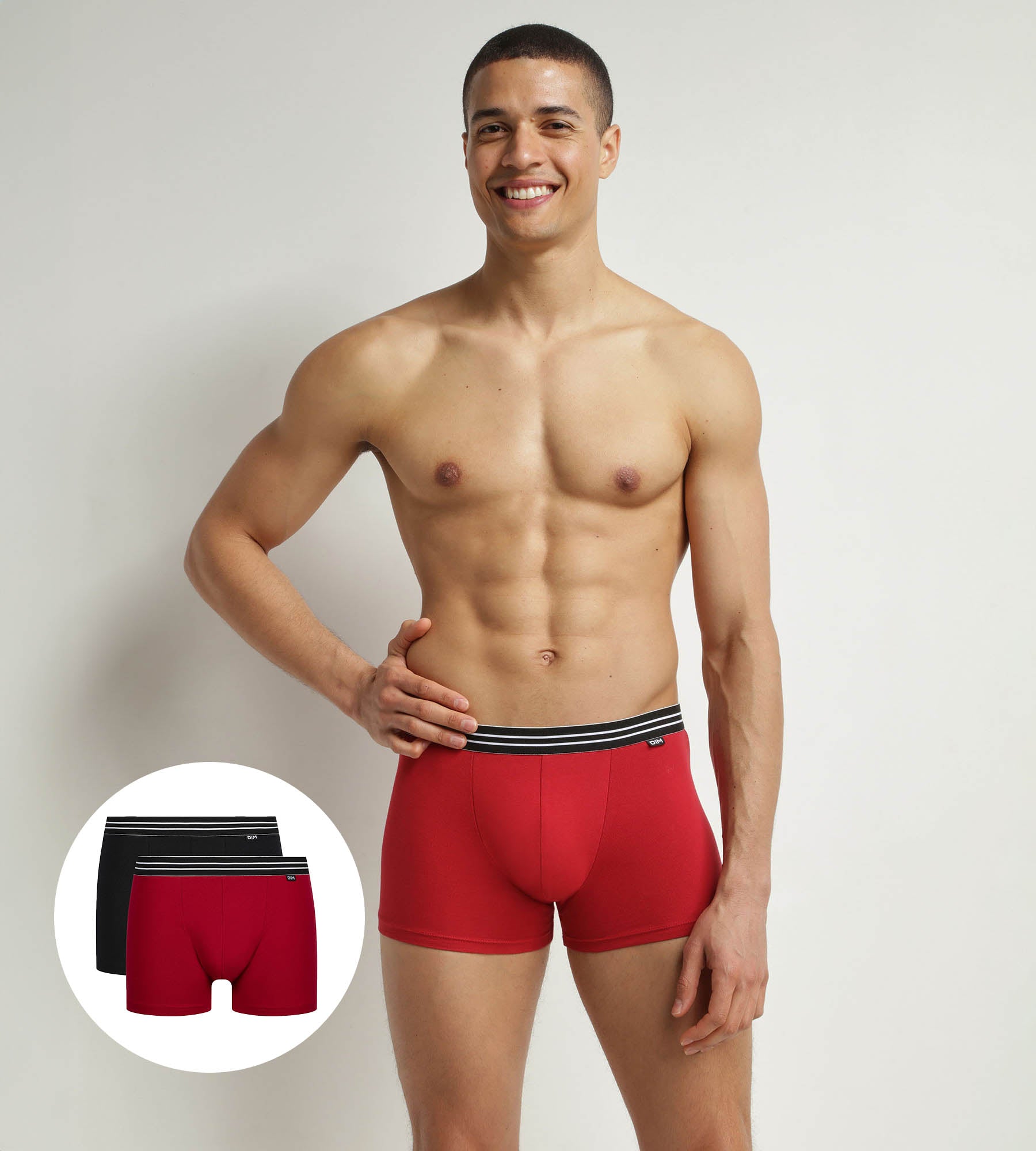 2 Pack Men's Stretch Cotton Boxer Briefs - Carmine Red & Black | EcoDim | Soft & Breathable Underwear for Everyday Comfort & Active Lifestyles