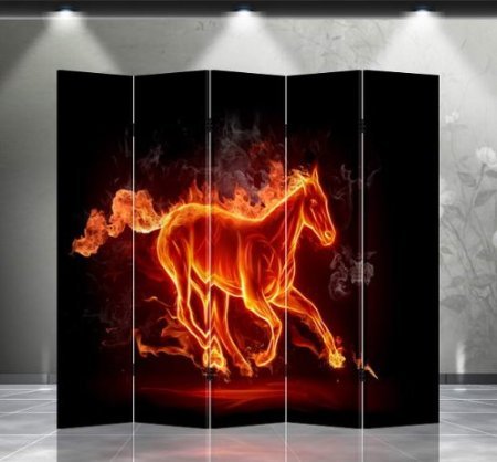 Double Sided Canvas Room Divider with Fire Horse Design - Privacy Screen for Bedroom, Office & Studio - Handmade Home Decor Partition for Indoor Spaces