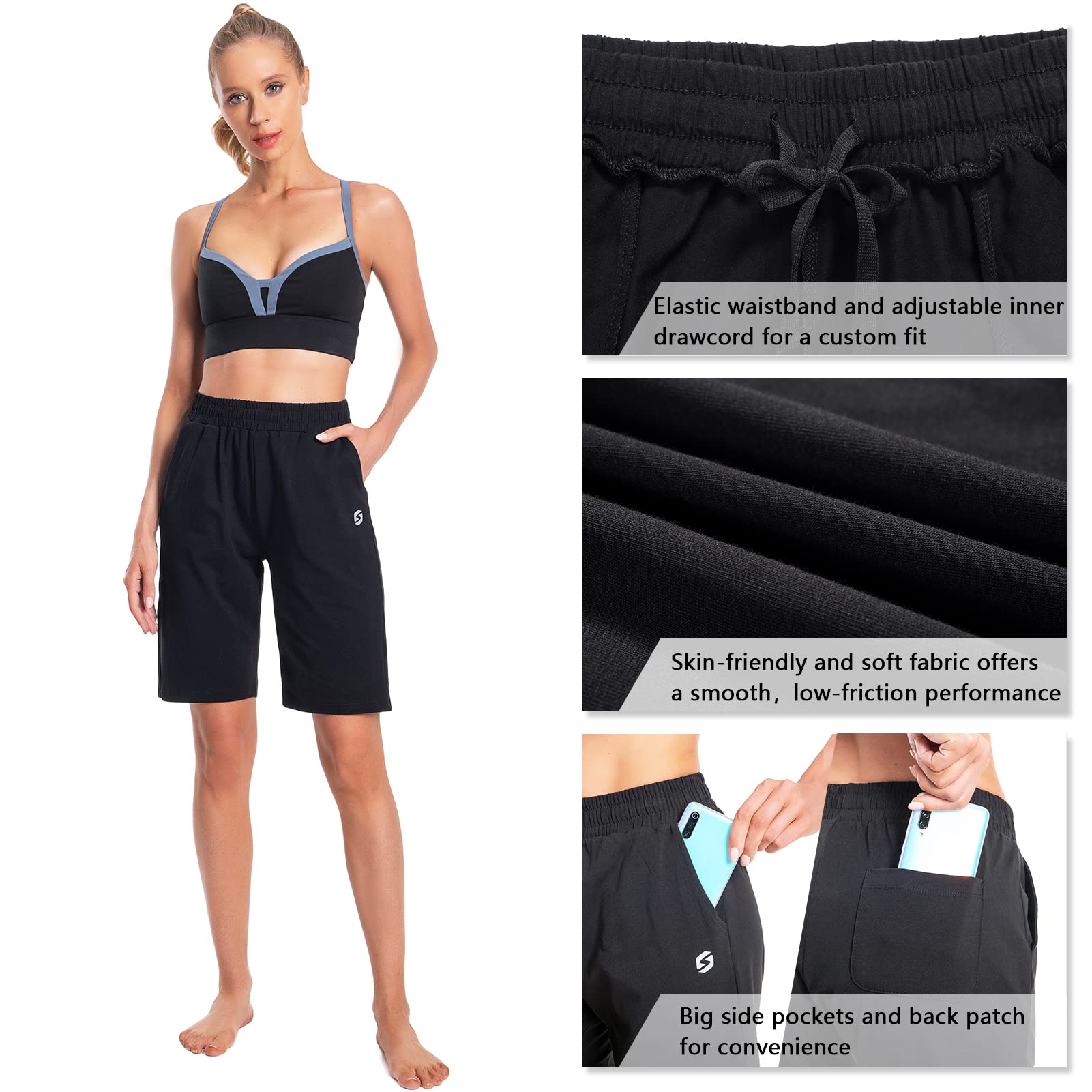 Women's Cotton Bermuda Shorts with Pockets - Soft Sweat Knit Lounge & Athletic Shorts for Gym, Workout, Yoga, Running - Comfortable Knee-Length Casual Wear for Summer & Travel