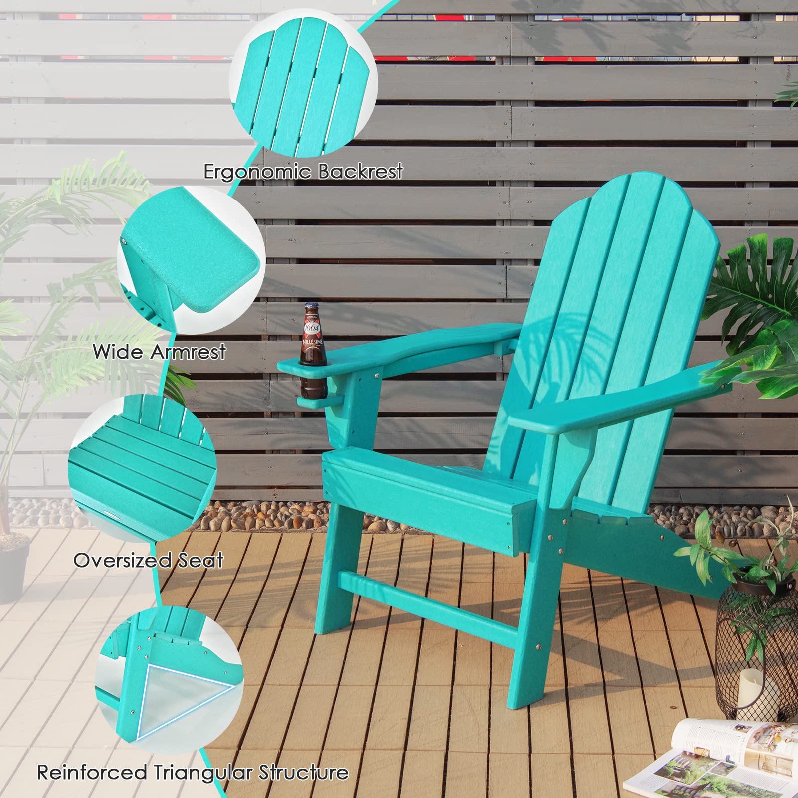 Giantex Set of 2 HDPE Weather-Resistant Adirondack Chairs - Outdoor Fire Pit Seating for Camping, Deck, Garden, Yard, Porch & Lawn - Durable Composite Patio Furniture for Relaxing by the Fire