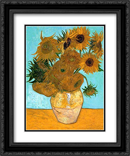 Vincent van Gogh Sunflowers Art Print - 20x24 Black Ornate Framed Vase with Twelve Sunflowers, Double Matted Museum Quality - Perfect for Living Room Decor, Office Wall Art & Gift for Art Lovers