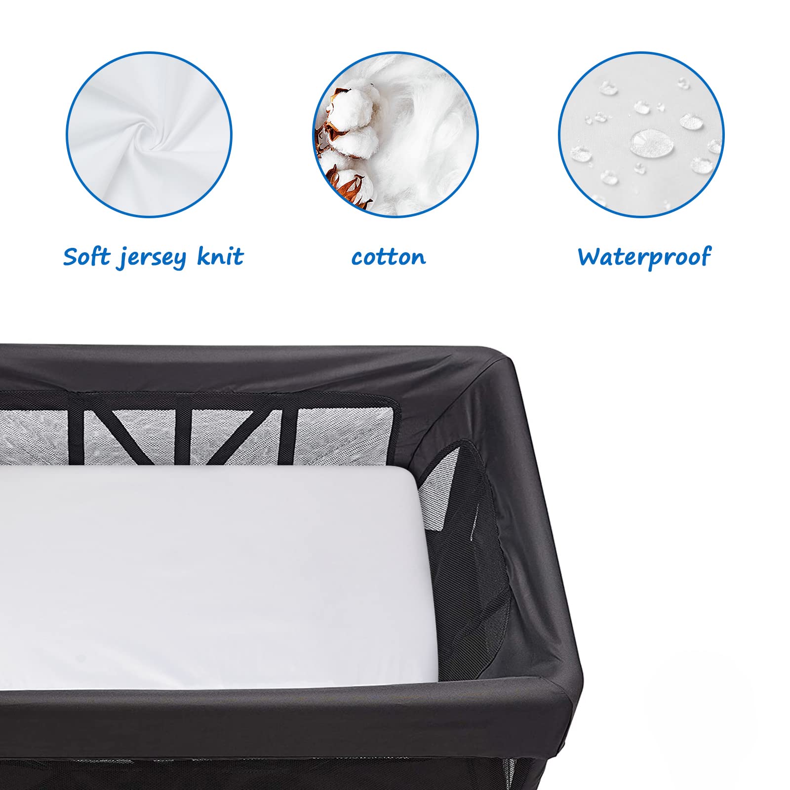 Soft & Breathable Waterproof Cotton Travel Crib Sheets 2 Pack - Fits Guava Lotus, Dream on Me & 42