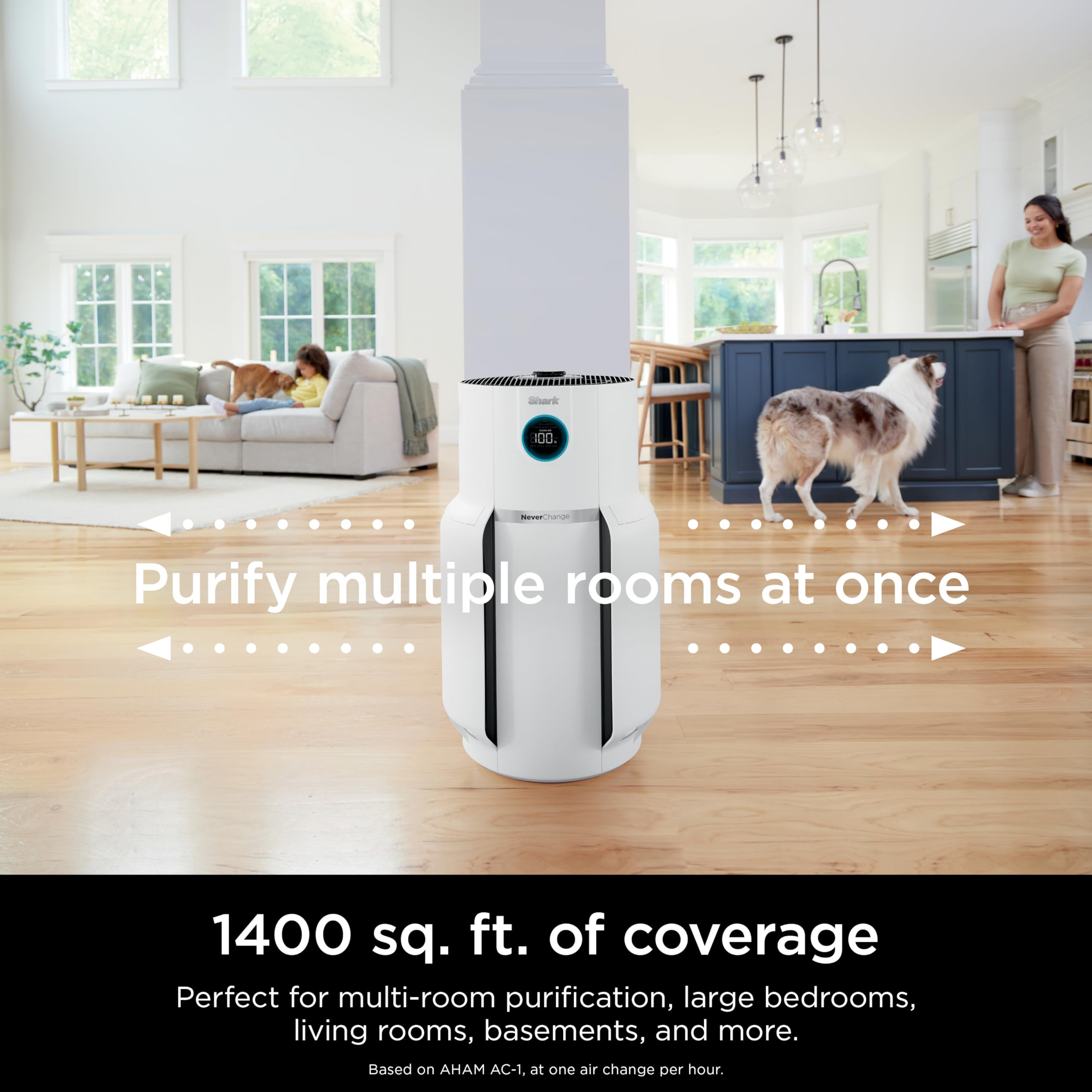 Shark HP302 Air Purifier with NeverChange HEPA Filter (5-Year Lifespan) - Covers 1400 Sq.Ft, Eliminates 99.98% Dust & Allergens, Odor Neutralizer - Perfect for Large Bedrooms, Living Rooms & Offices (Renewed)