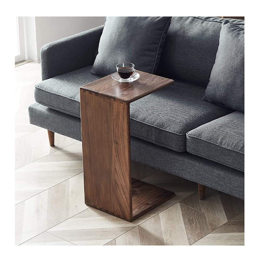 BUYT Portable C-Shaped End Table - Black Walnut Wood Side Table for Bed, Chair, Sofa & Living Room | Vintage Industrial Style Snack Tray, Laptop Table & Coffee Table | Perfect for Small Spaces, Nursing, Reading & TV Snacking