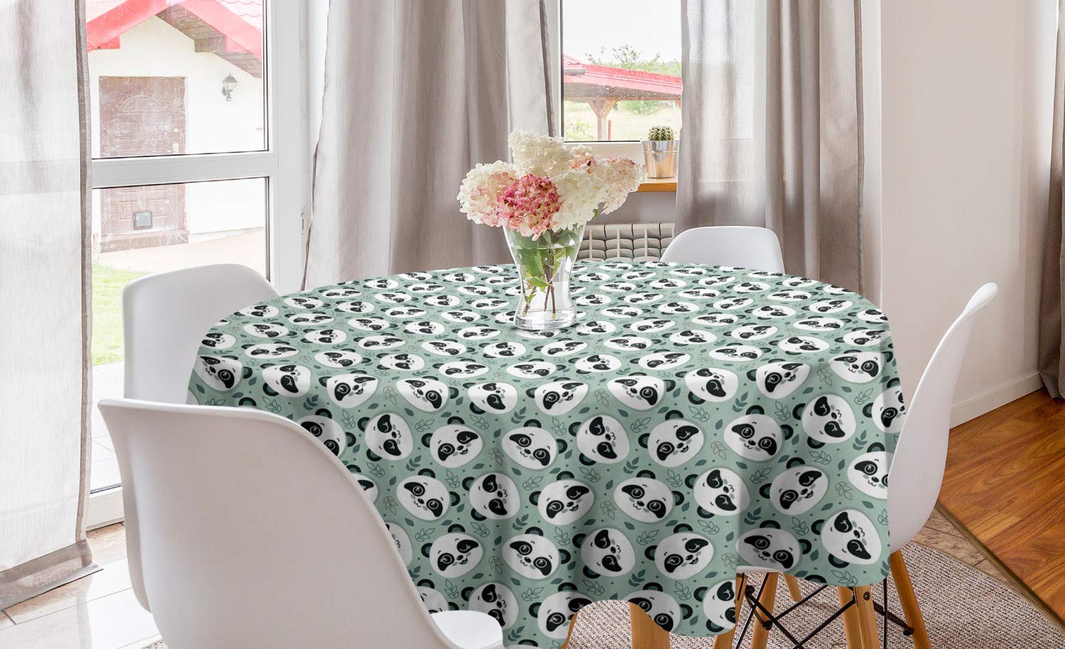 Ambesonne Round Tablecloth with Cartoon Panda Bear Design - 60 Inch Colorful Animal Print Table Cover for Dining Room & Kitchen Decor | Perfect for Birthday Parties, Baby Showers, and Family Gatherings
