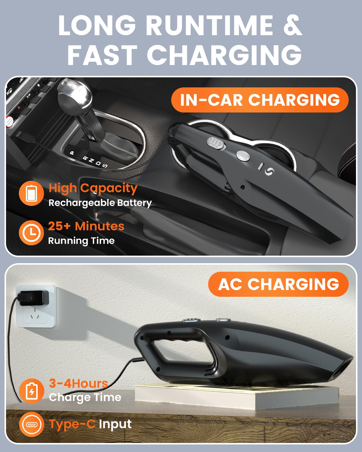 Powerful Cordless Handheld Vacuum Cleaner - 12000Pa Brushless Motor, Rechargeable Mini Car Vacuum for Pet Hair, Home & Auto Cleaning | Portable for Cars, Sofas, Stairs & Hard-to-Reach Areas
