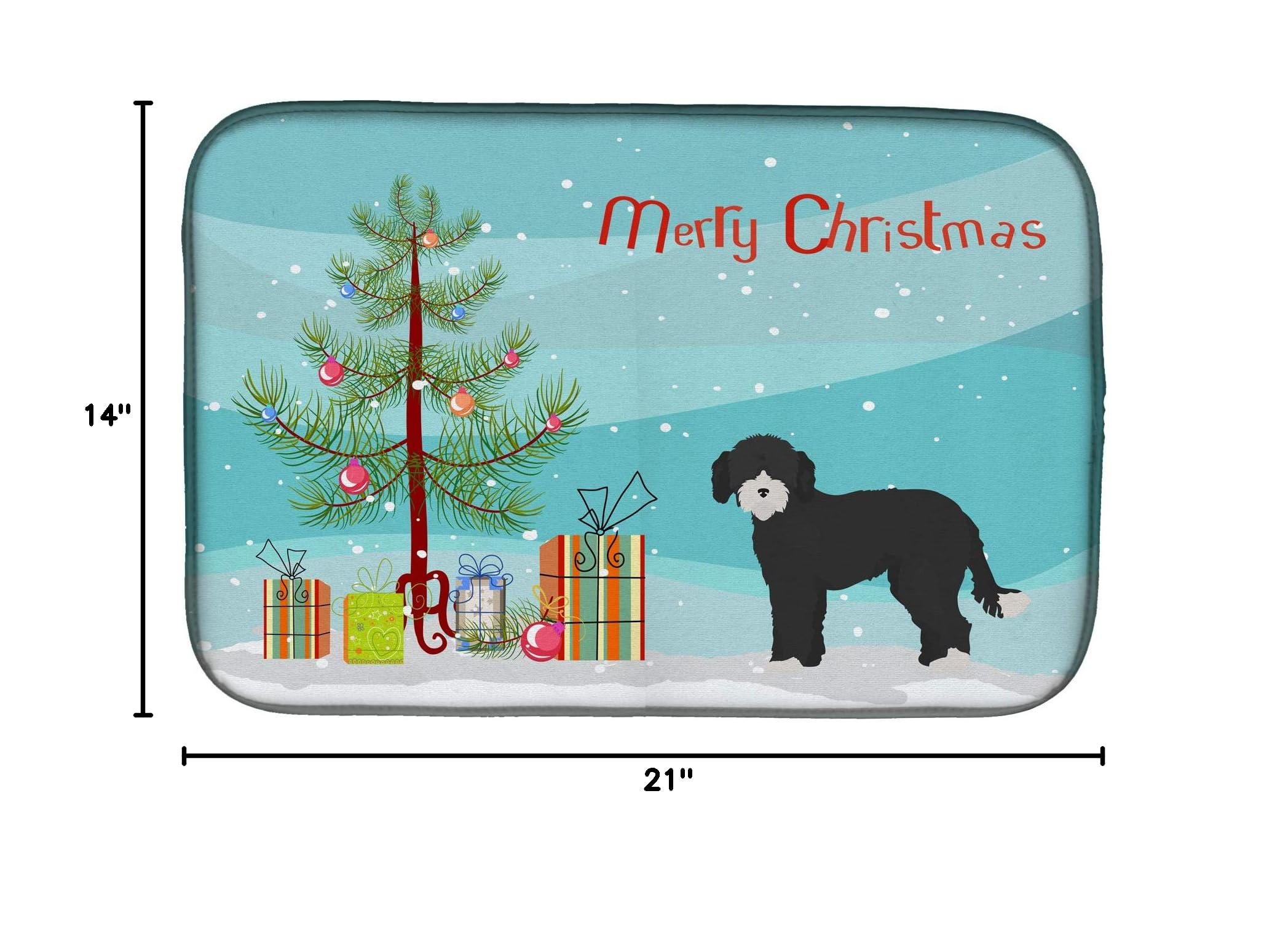 Whoodle Christmas Tree Dish Drying Mat - Absorbent Kitchen Counter Pad (14x21