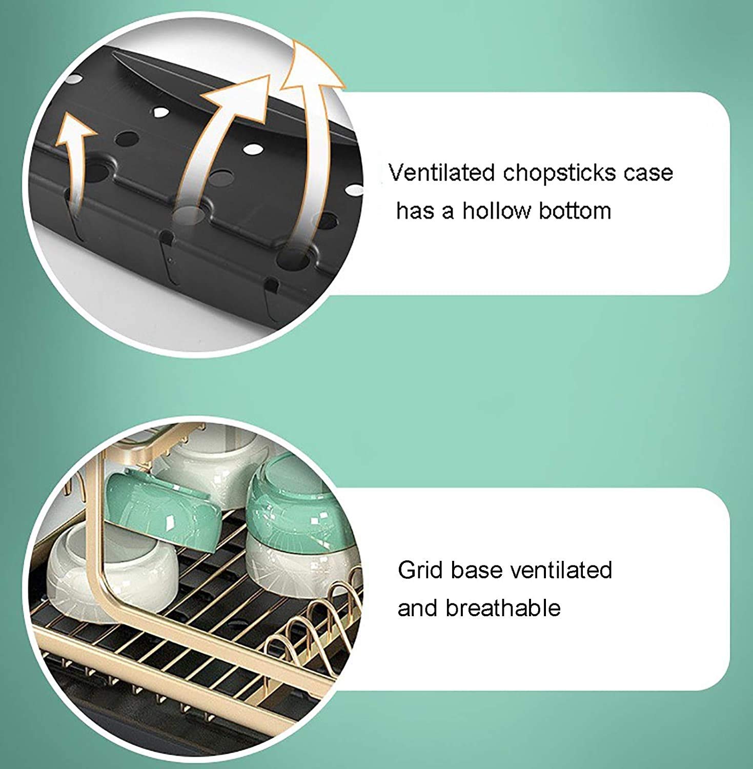2-Tier Aluminum Dish Drying Rack with Removable Drip Tray & 360° Swivel Drainage - Space-Saving Kitchen Organizer for Plates, Cups & Utensils | Perfect for Small Kitchens, Countertops & Dish Drainage