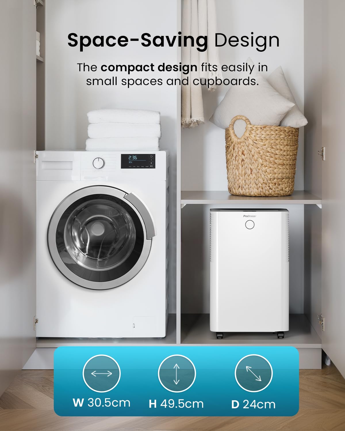 Pro Breeze® OmniDry WiFi Smart Dehumidifier - 20L with Auto Humidity Sensor, 24Hr Timer, Laundry Drying & Continuous Drain - White | Smart App Control for Home, Basement, Bedroom & Closet Moisture Removal